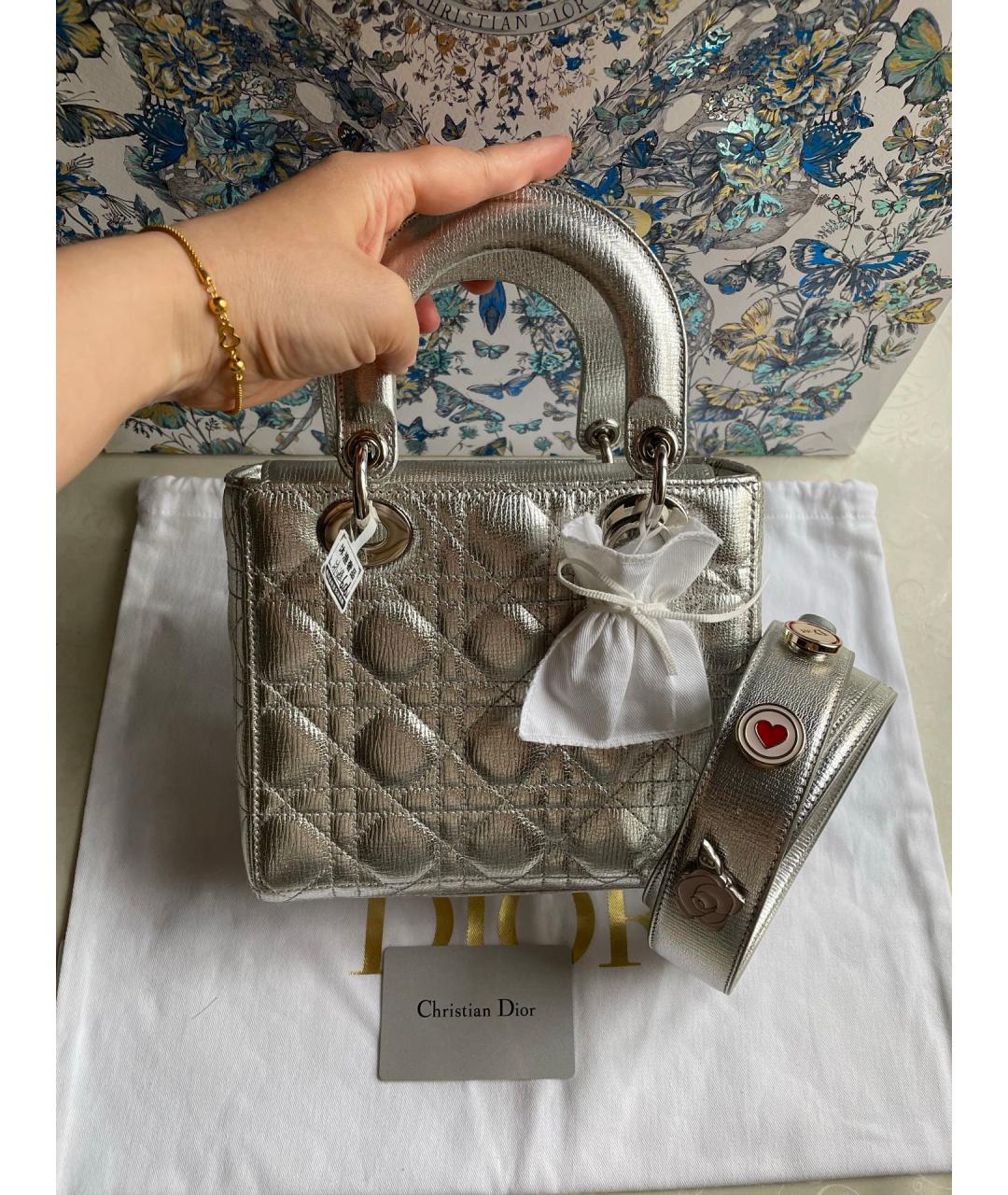 CHRISTIAN DIOR Серебряная кожаная сумка тоут, фото 7