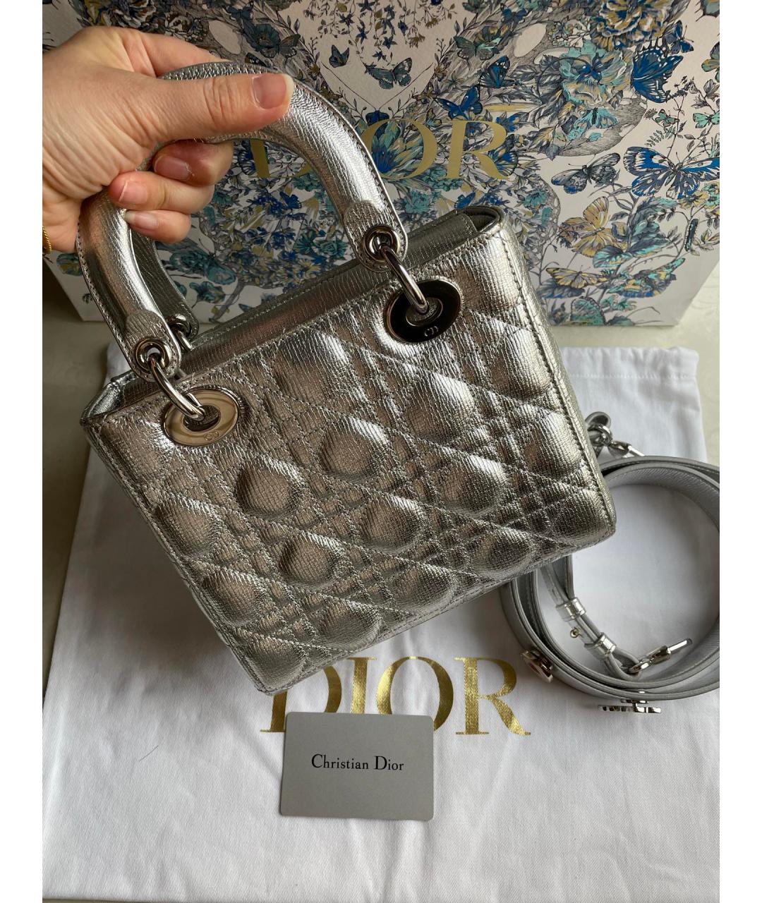 CHRISTIAN DIOR Серебряная кожаная сумка тоут, фото 3