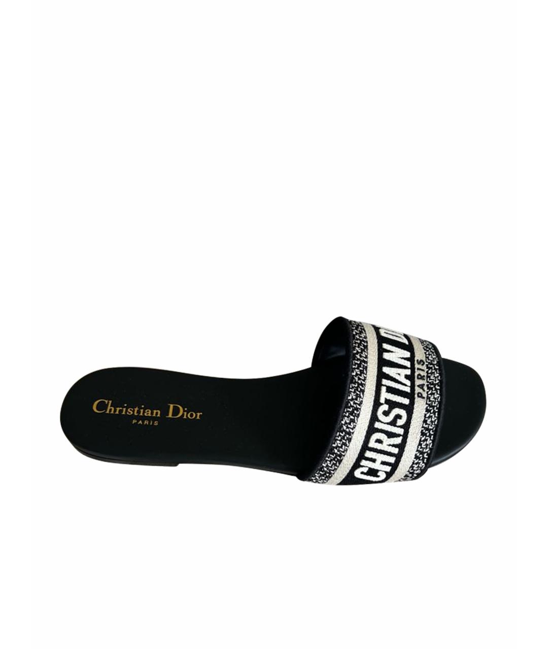 CHRISTIAN DIOR Темно-синие кожаные шлепанцы, фото 1