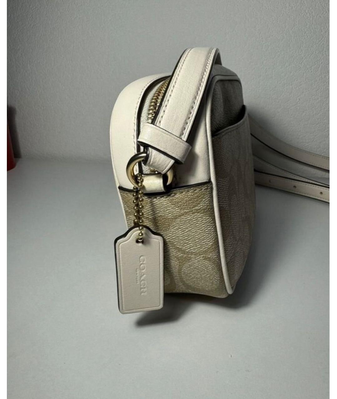 COACH Бежевая кожаная сумка через плечо, фото 5
