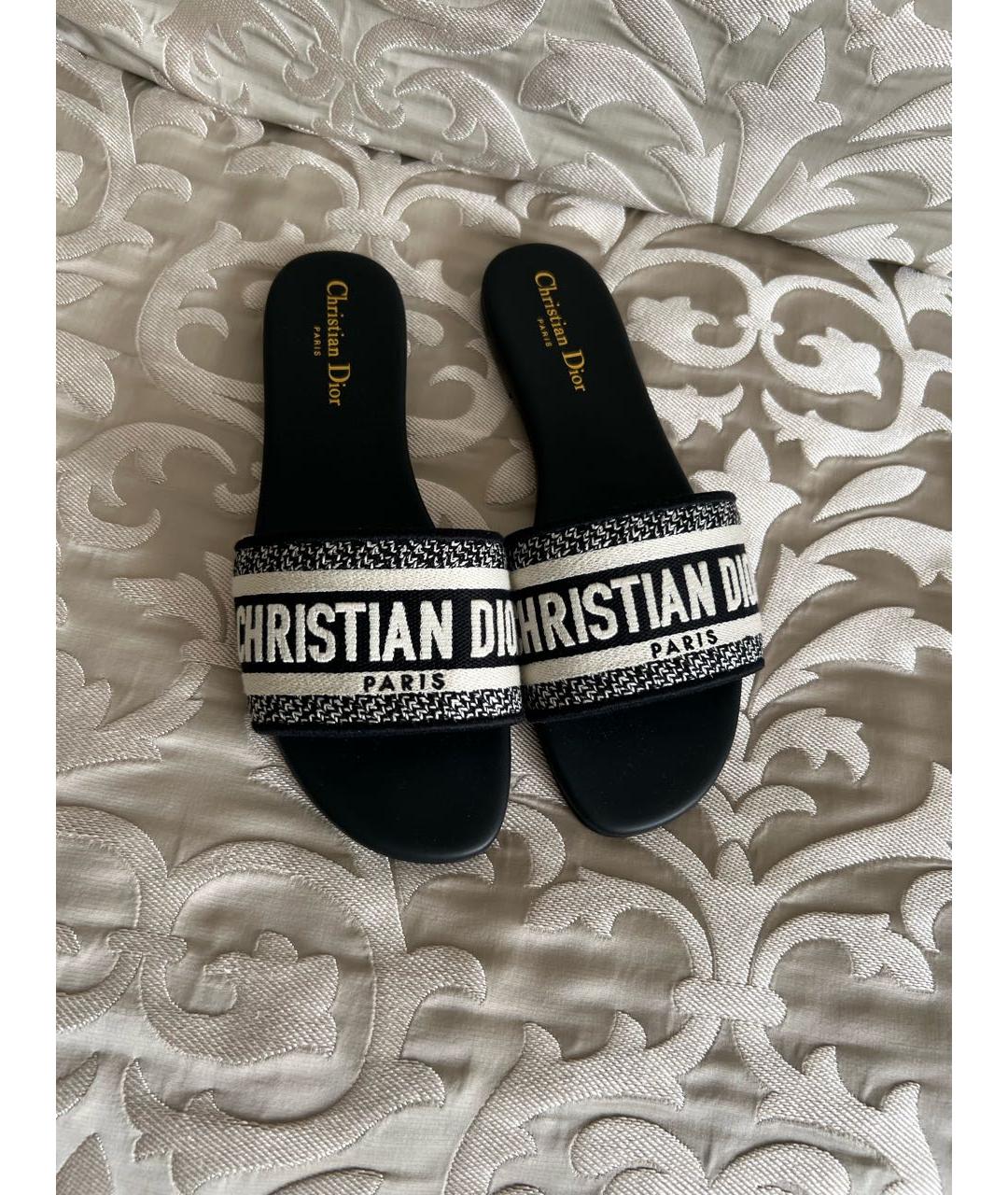 CHRISTIAN DIOR Темно-синие кожаные шлепанцы, фото 2
