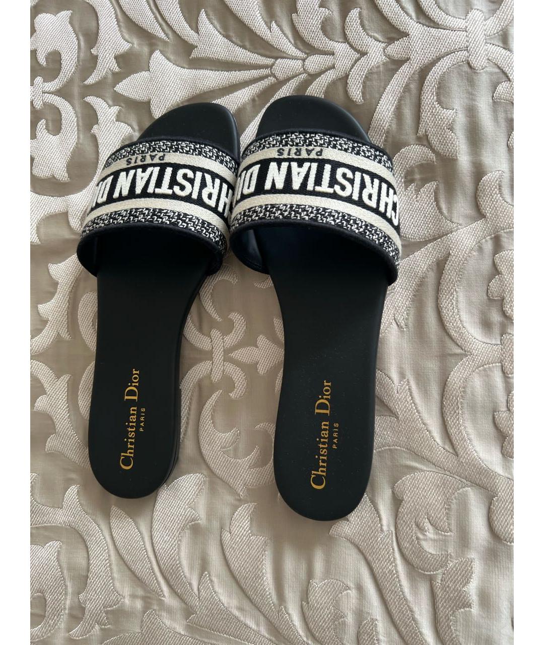 CHRISTIAN DIOR Темно-синие кожаные шлепанцы, фото 3