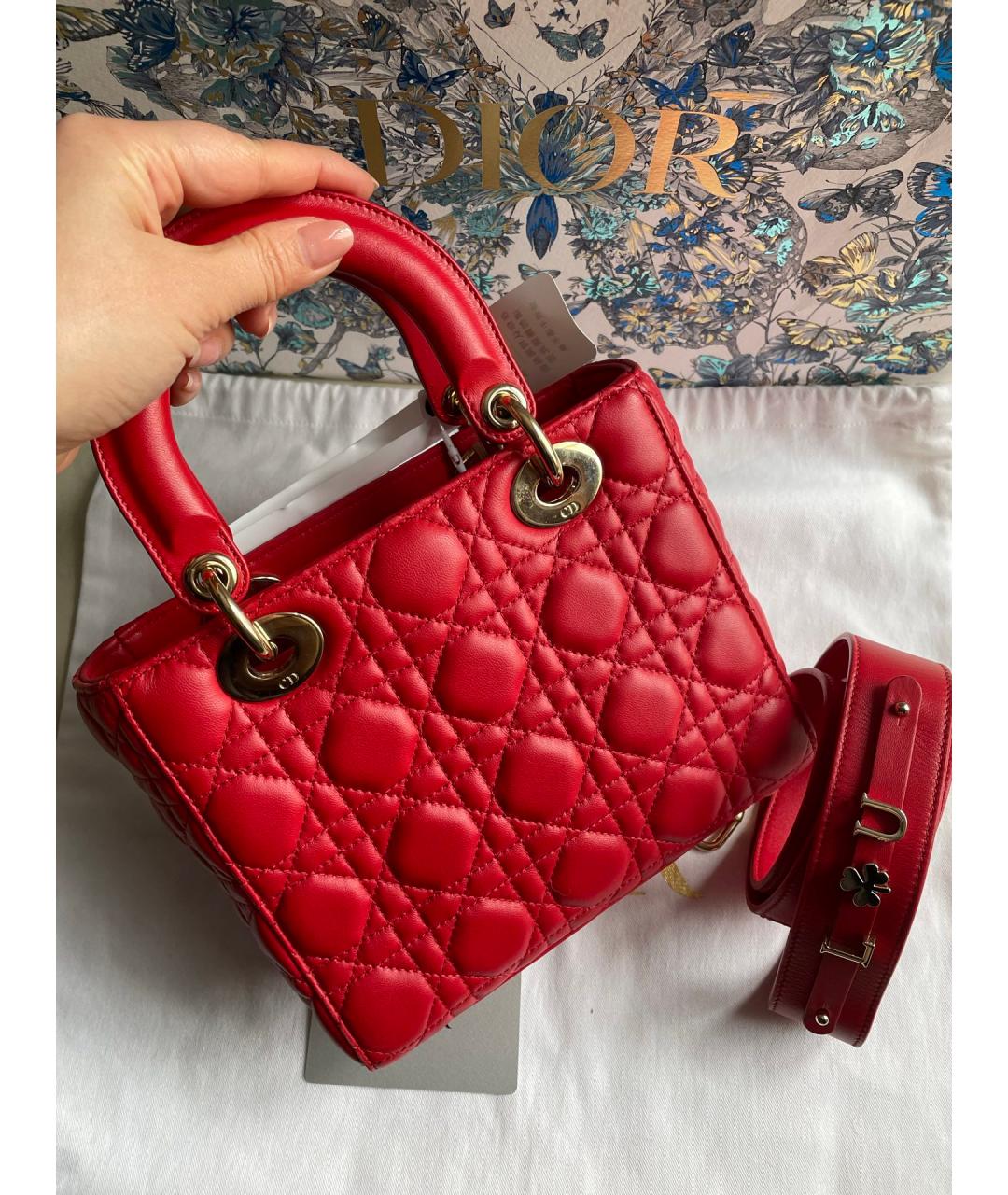 CHRISTIAN DIOR Красная кожаная сумка тоут, фото 3