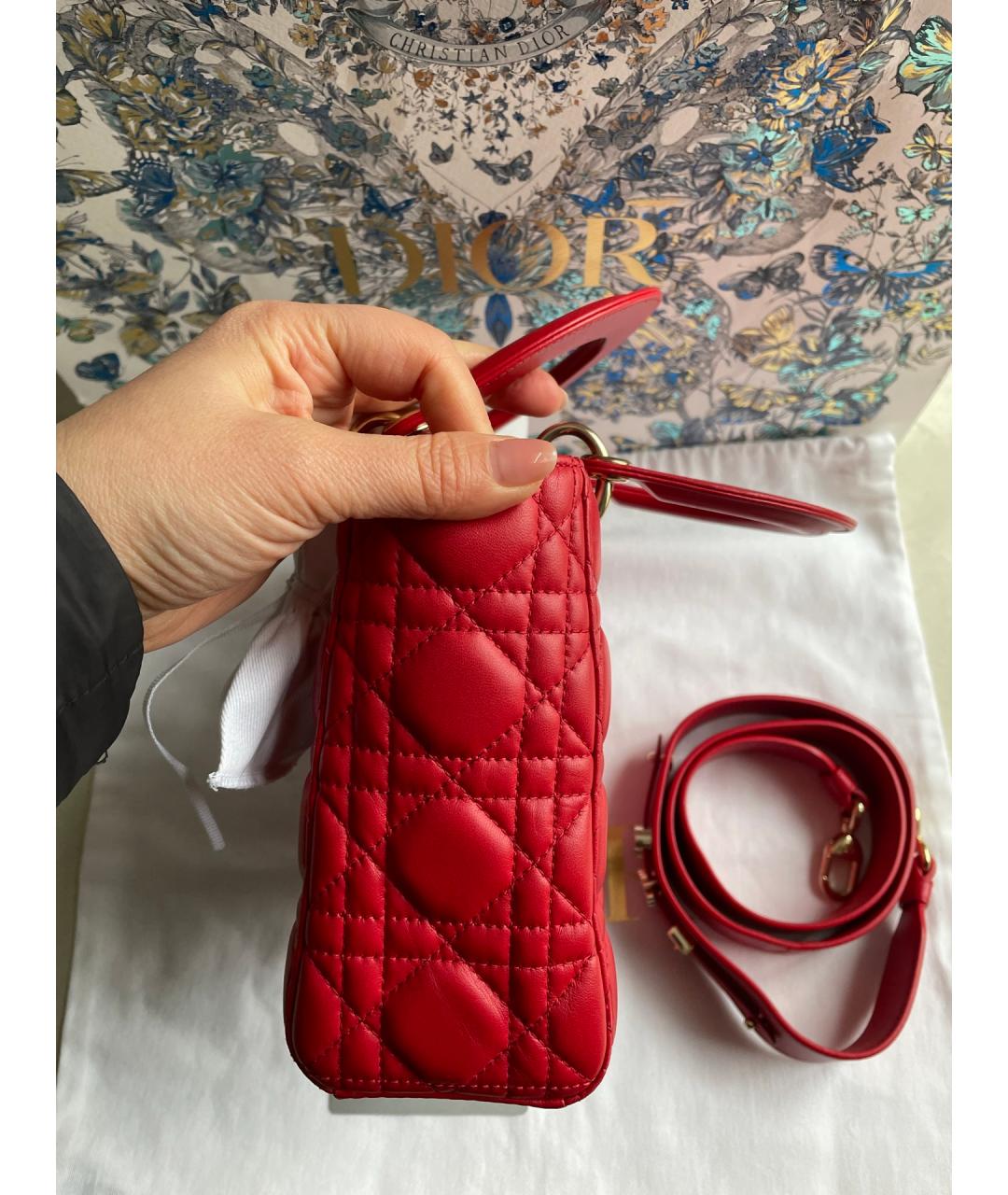 CHRISTIAN DIOR Красная кожаная сумка тоут, фото 4