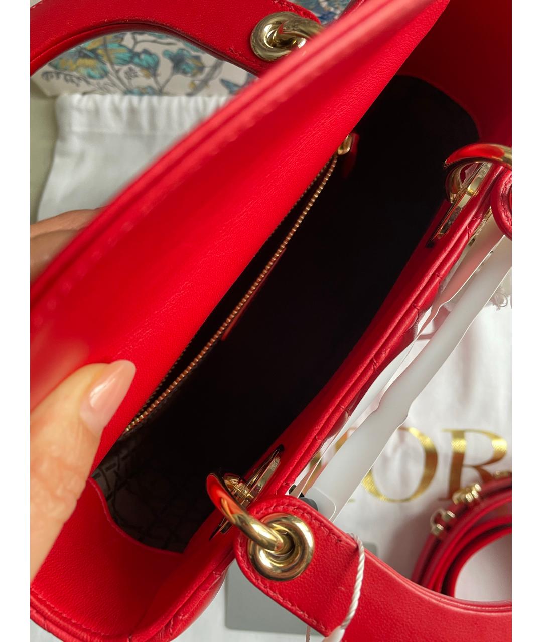 CHRISTIAN DIOR Красная кожаная сумка тоут, фото 6