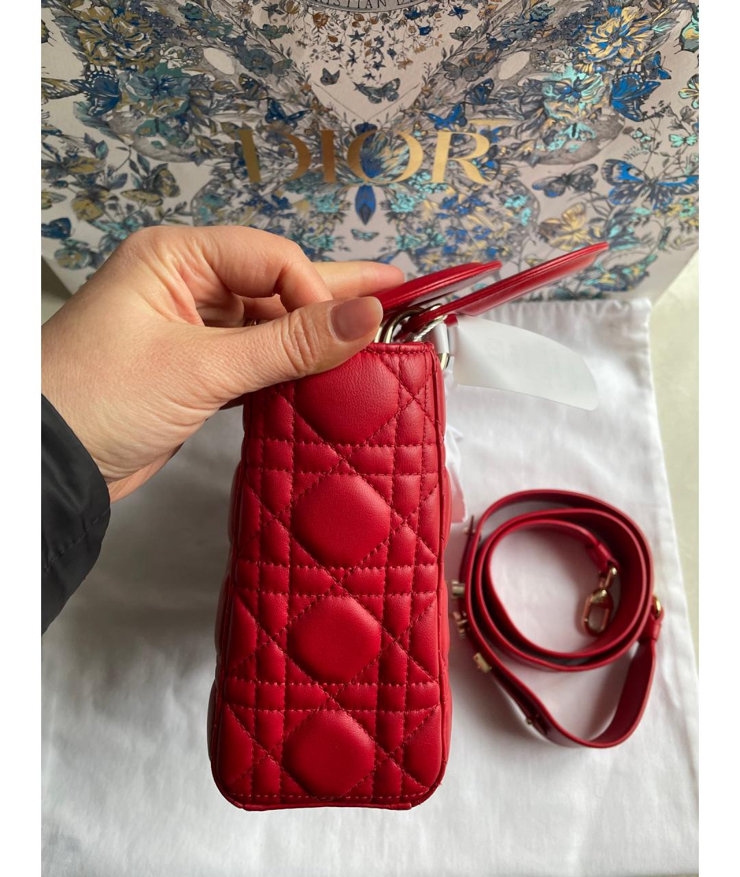 CHRISTIAN DIOR Красная кожаная сумка тоут, фото 5
