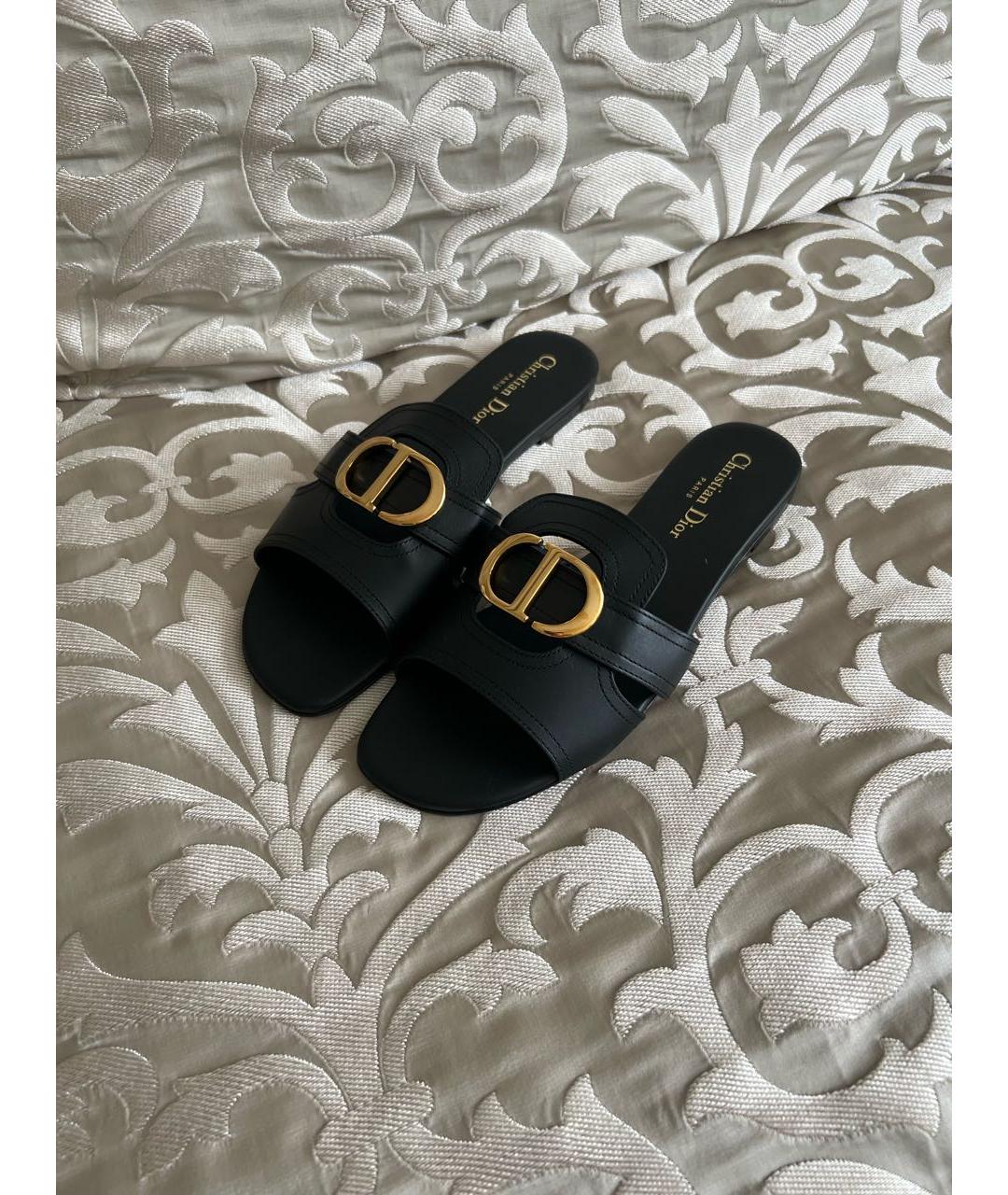 CHRISTIAN DIOR Черные кожаные шлепанцы, фото 2