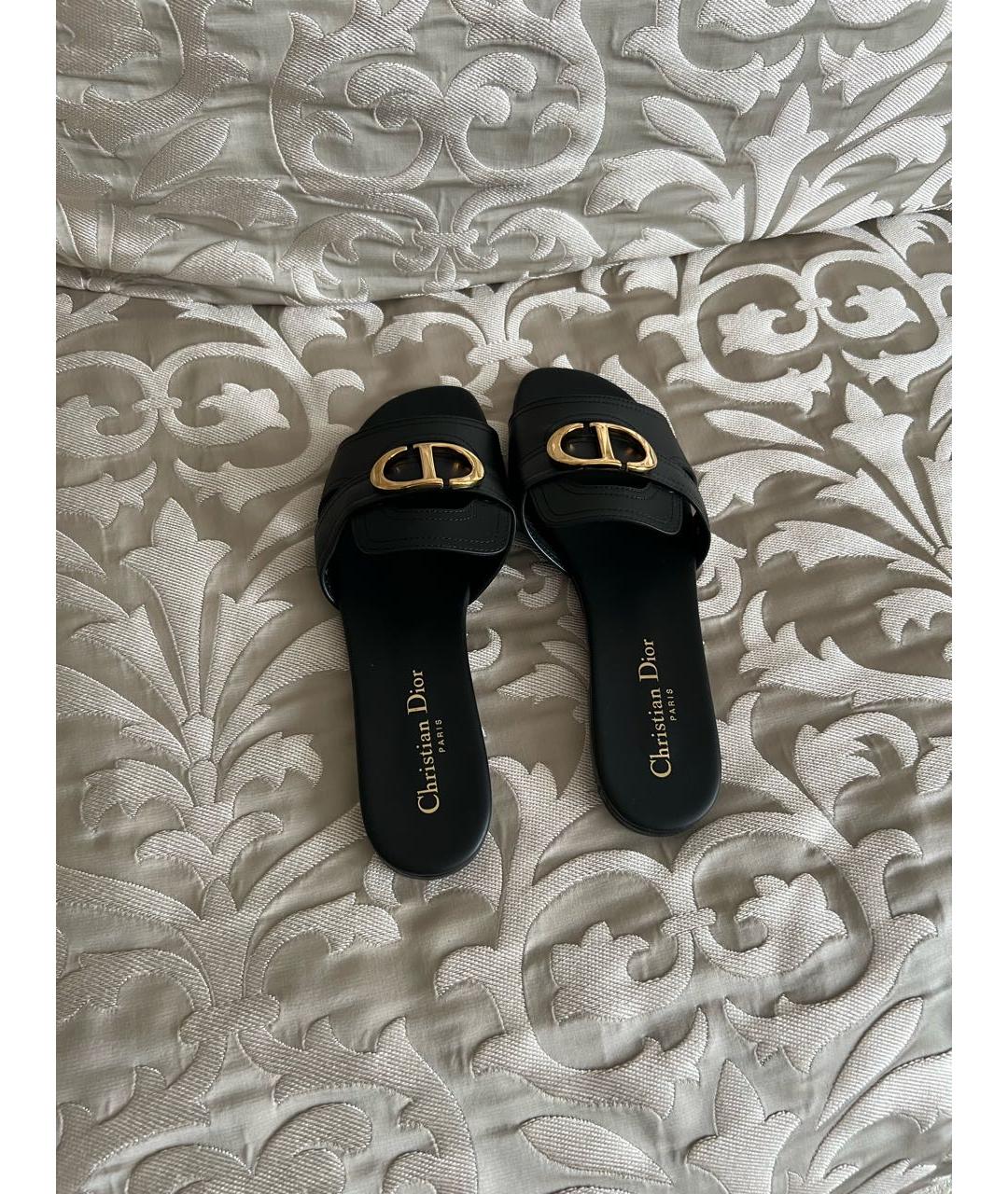 CHRISTIAN DIOR Черные кожаные шлепанцы, фото 4