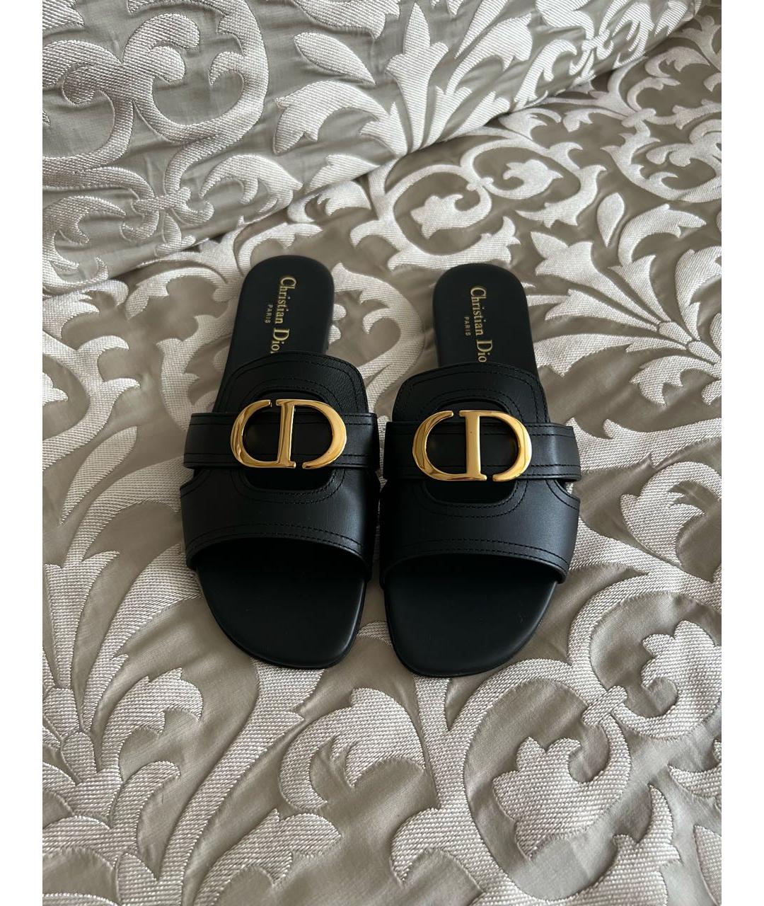 CHRISTIAN DIOR Черные кожаные шлепанцы, фото 3