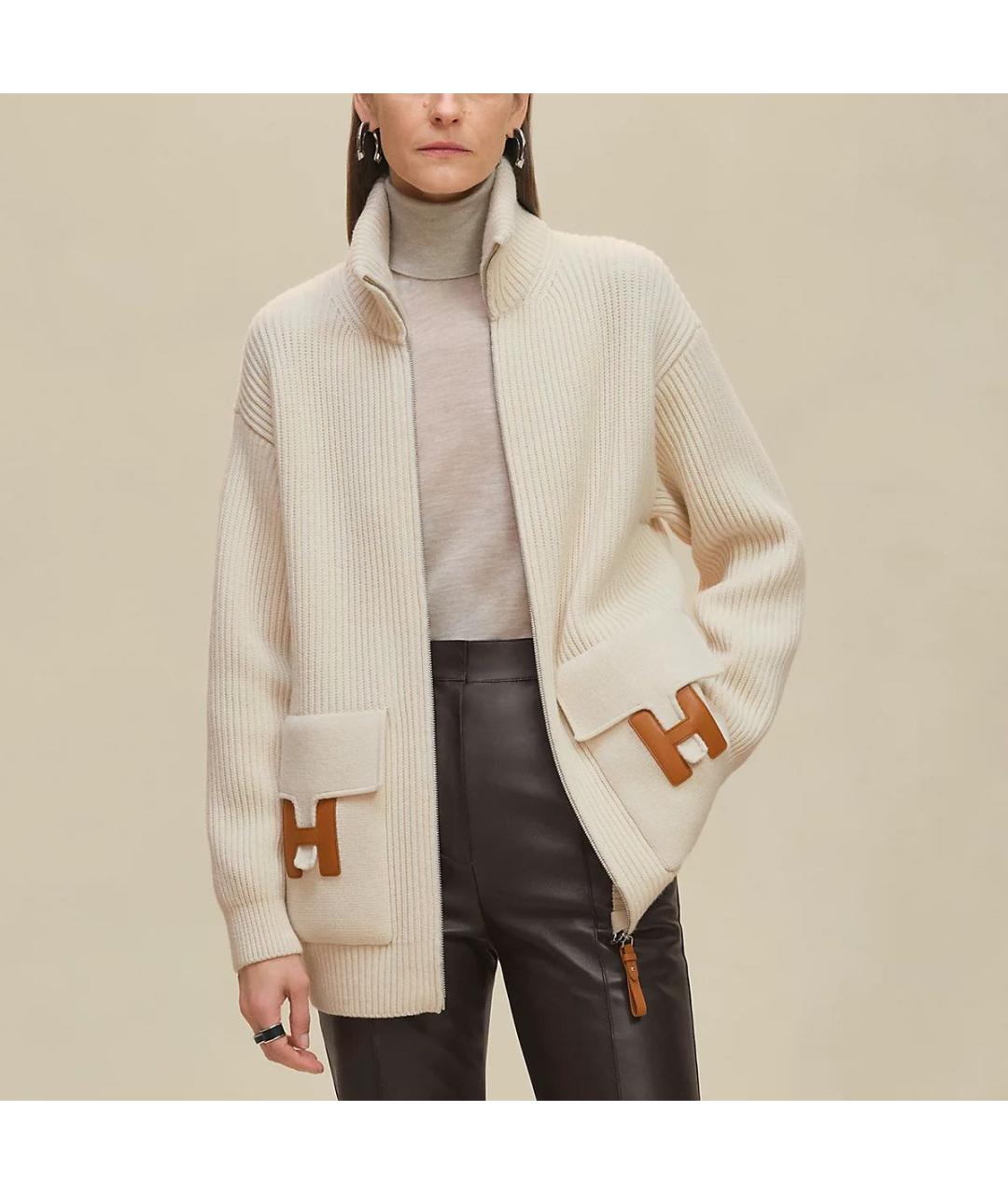 HERMES Бежевый шерстяной кардиган, фото 4