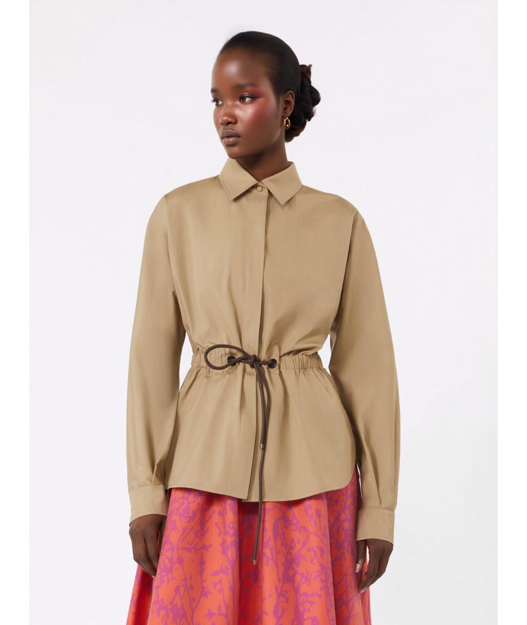 MAX MARA Бежевая хлопковая рубашка, фото 3