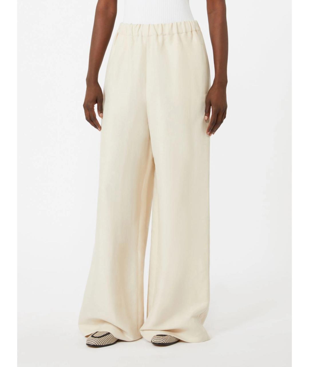 MAX MARA Бежевые льняные брюки широкие, фото 3