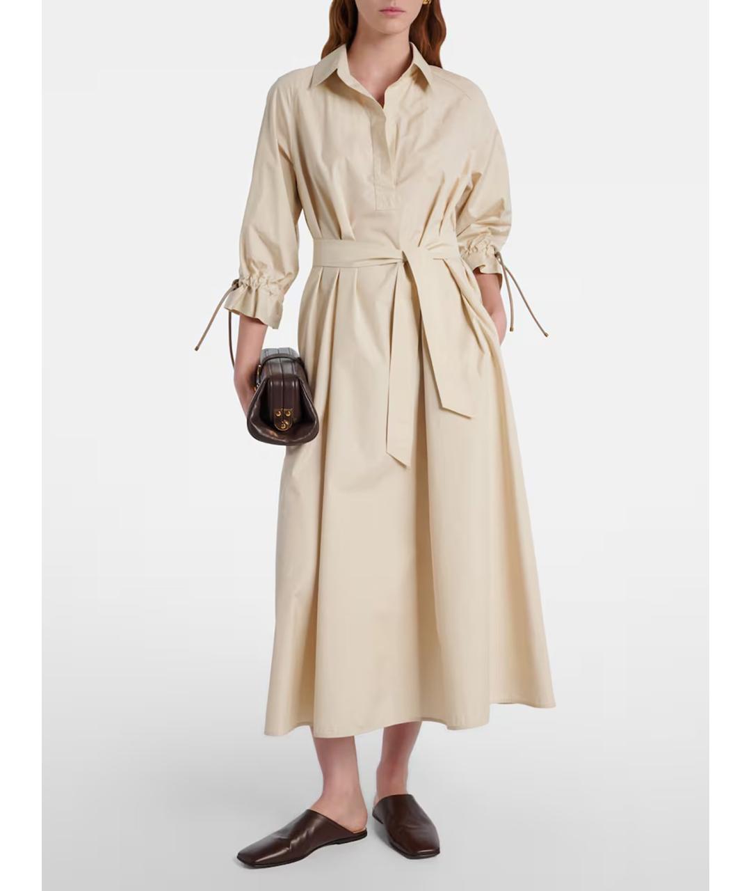 MAX MARA Бежевое хлопковое повседневное платье, фото 2