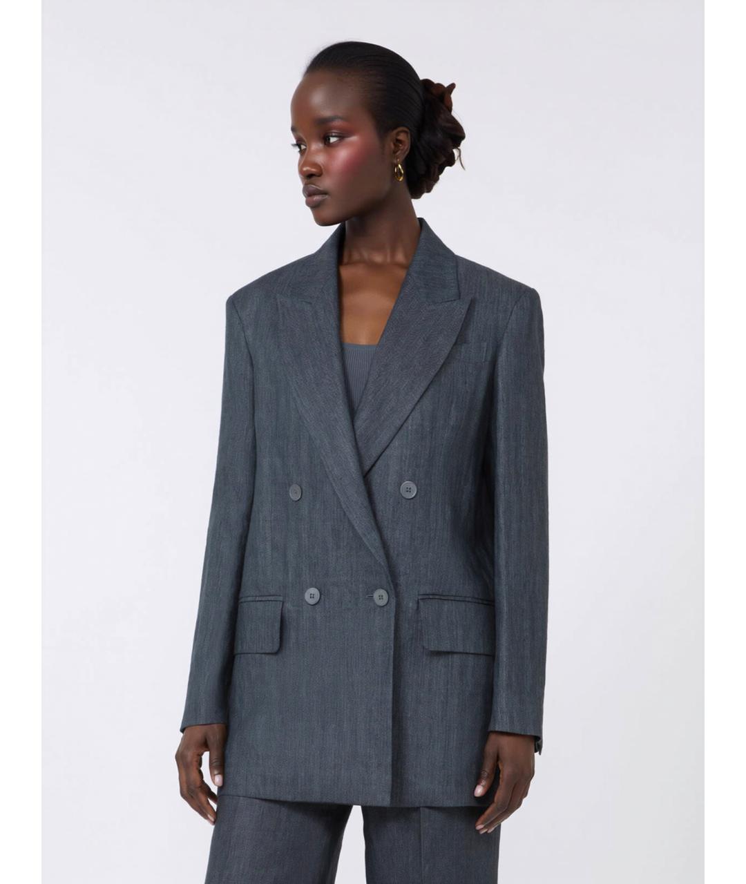 MAX MARA Серый льняной жакет/пиджак, фото 3