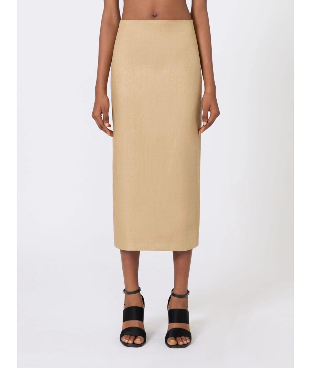 MAX MARA Бежевая льняная юбка миди, фото 3