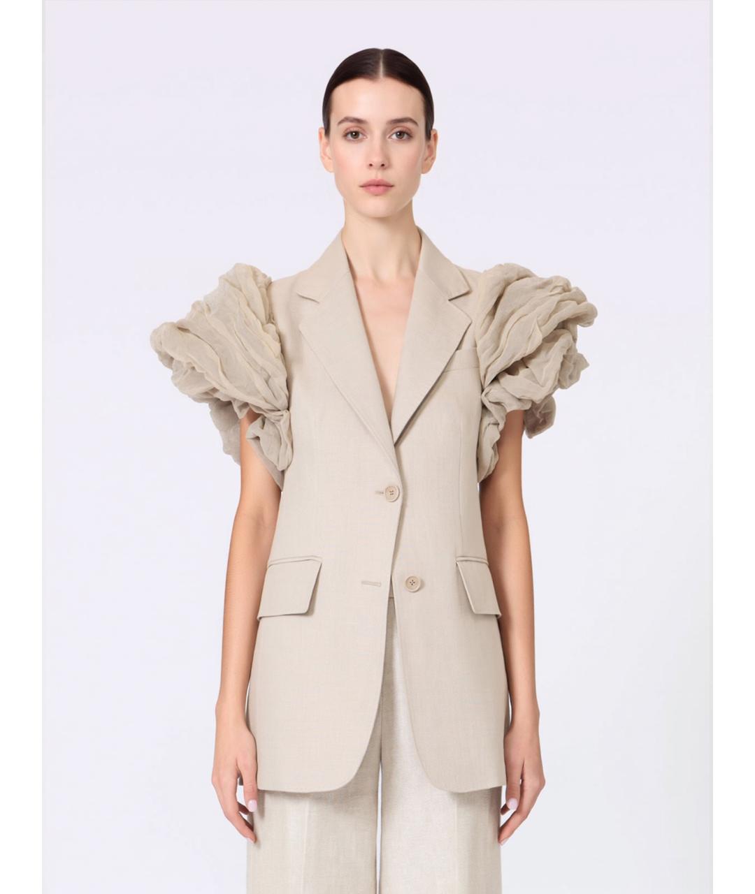 MAX MARA Бежевый льняной жакет/пиджак, фото 3