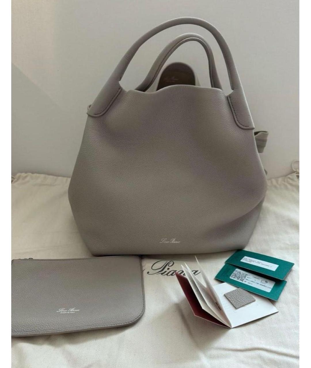 LORO PIANA Серая кожаная сумка с короткими ручками, фото 2