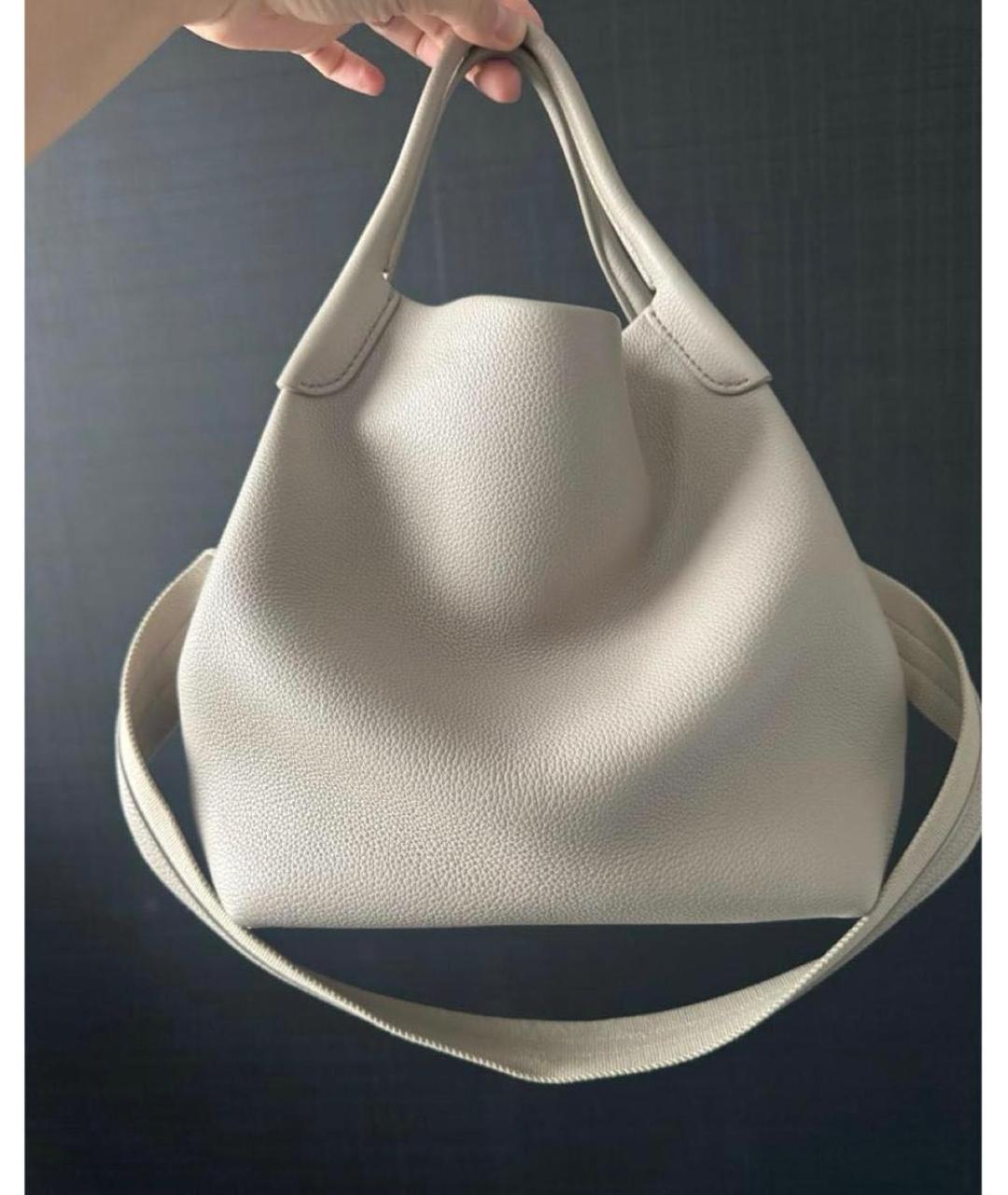 LORO PIANA Серая кожаная сумка с короткими ручками, фото 3