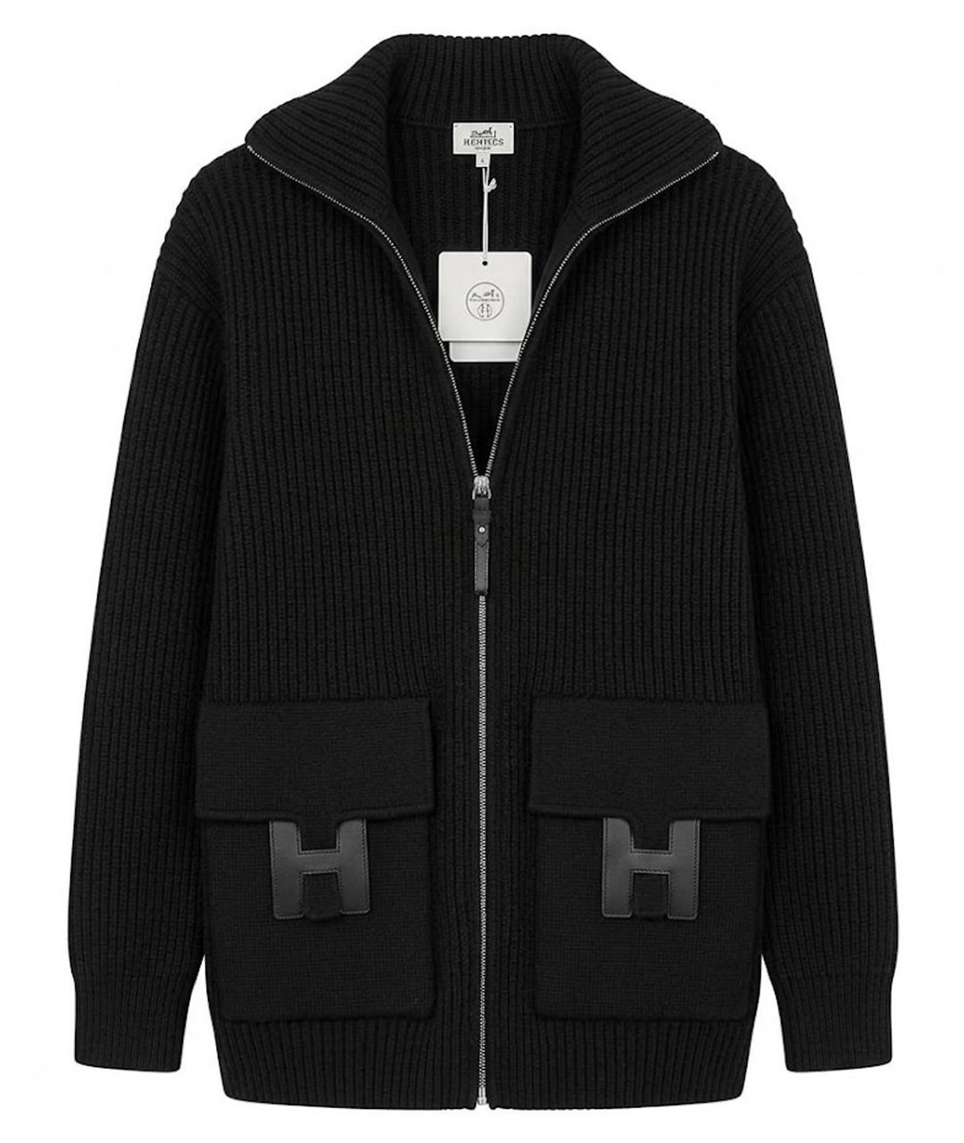 HERMES Черный шерстяной кардиган, фото 1