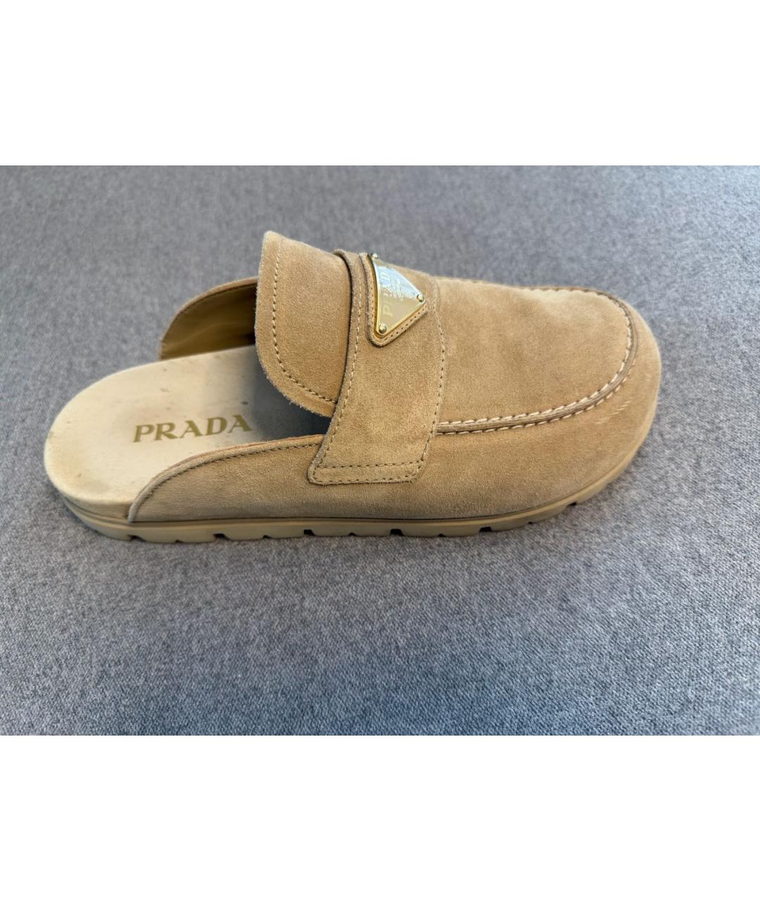 PRADA Бежевые замшевые сабо, фото 6