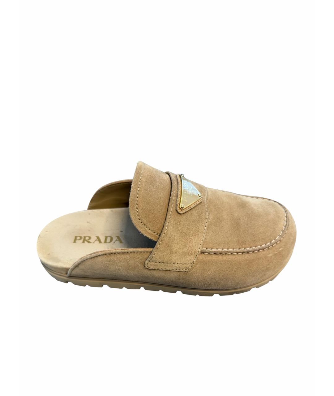 PRADA Бежевые замшевые сабо, фото 1