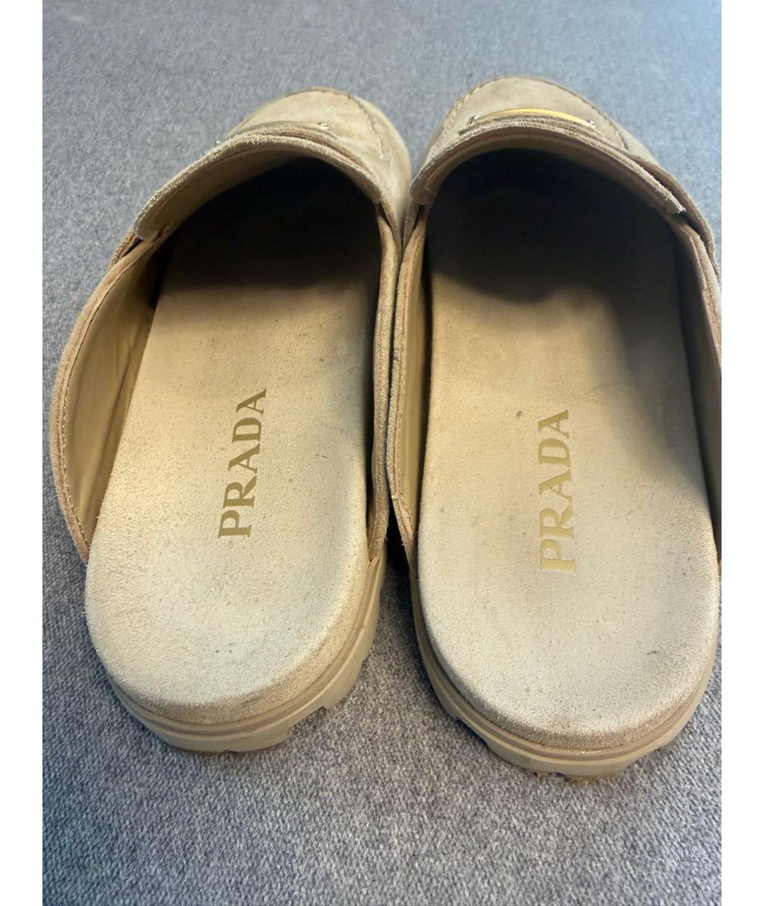 PRADA Бежевые замшевые сабо, фото 3