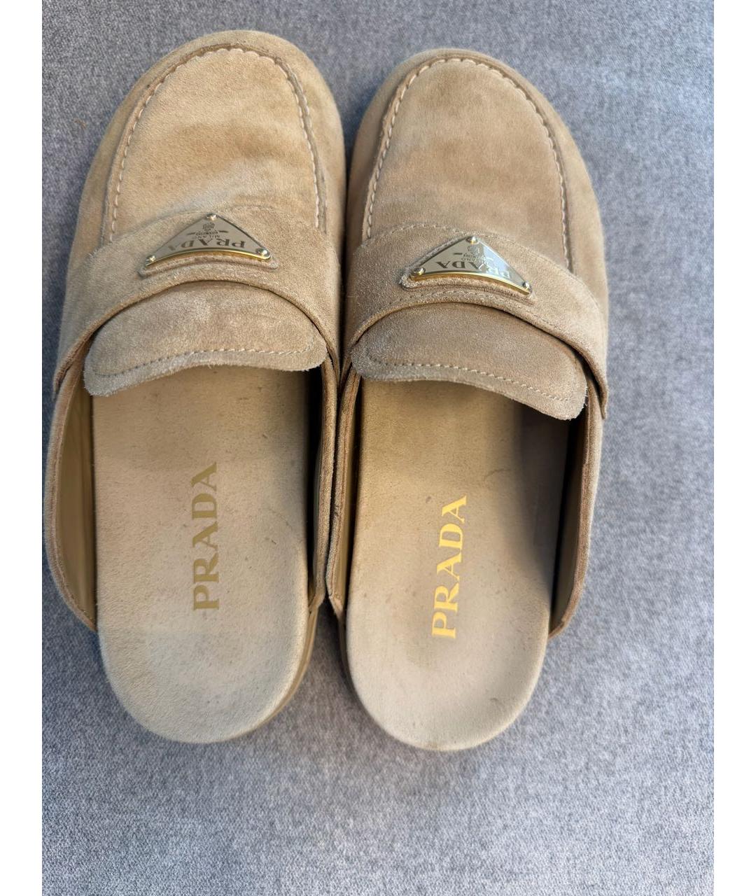 PRADA Бежевые замшевые сабо, фото 4