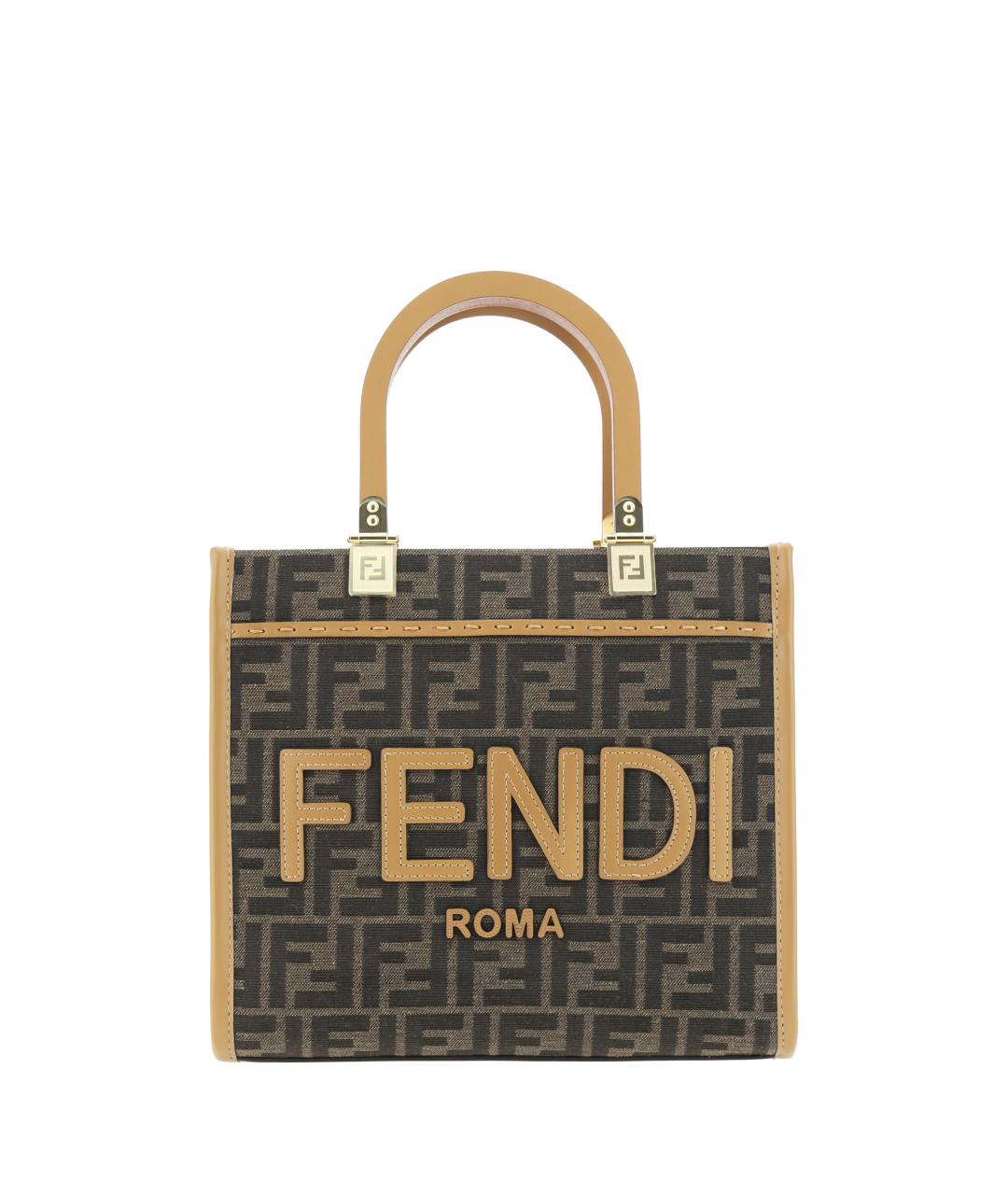 FENDI Коричневая жаккардовая сумка тоут, фото 5