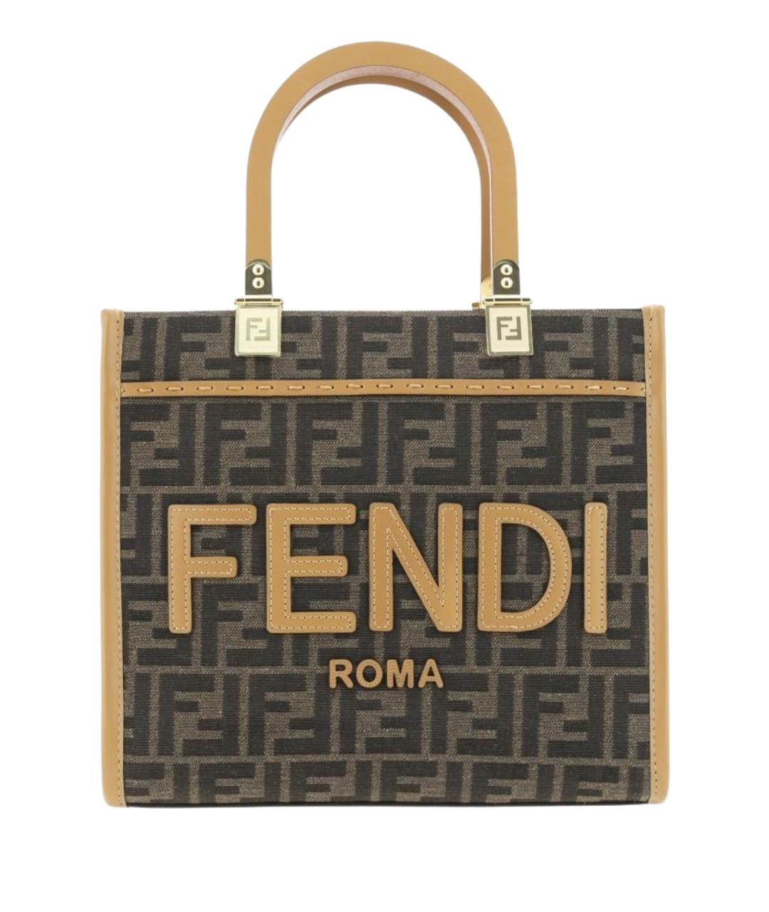 FENDI Коричневая жаккардовая сумка тоут, фото 1
