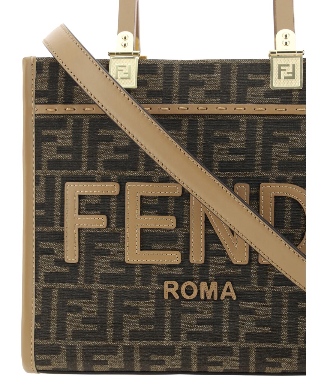 FENDI Коричневая жаккардовая сумка тоут, фото 4