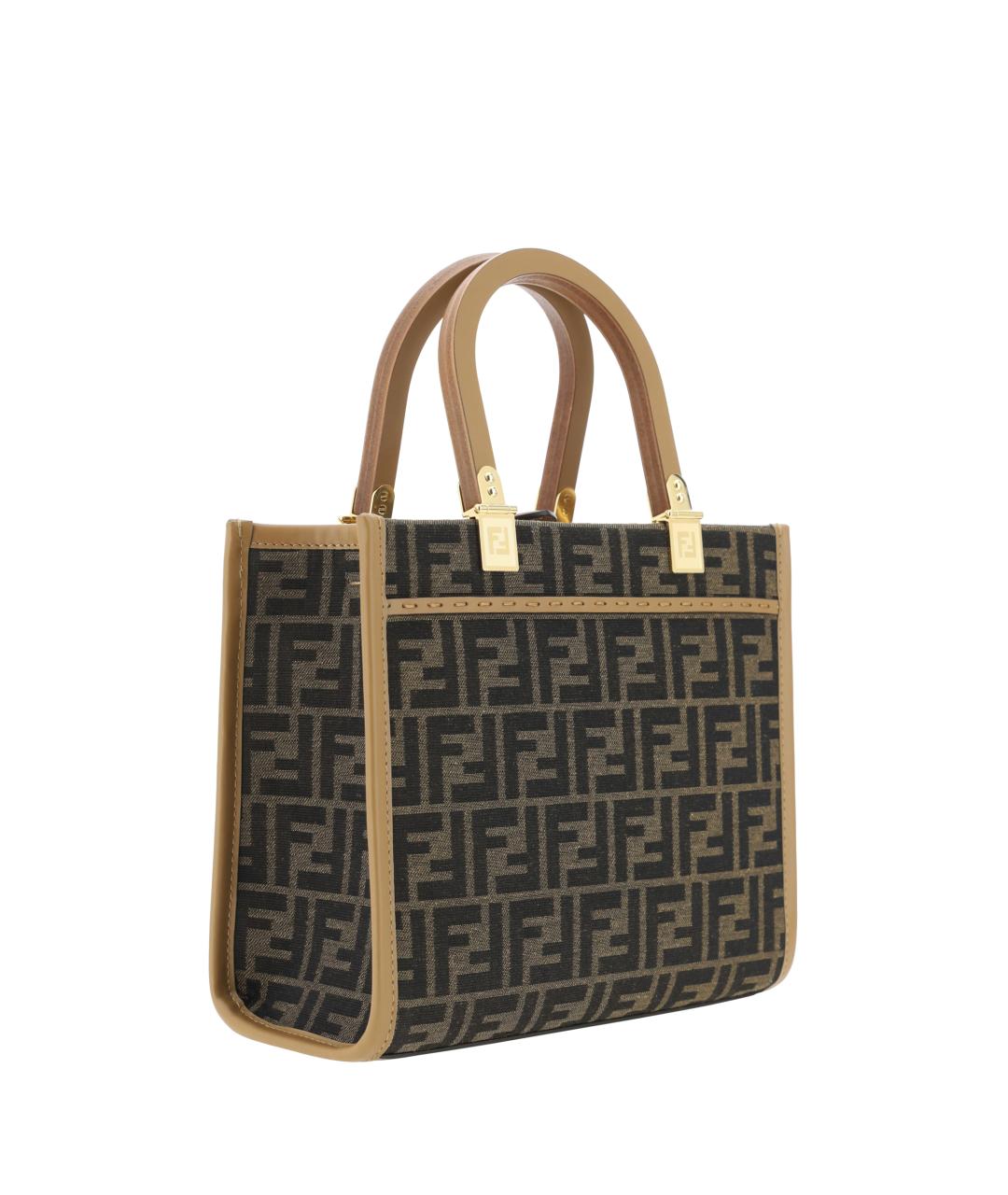 FENDI Коричневая жаккардовая сумка тоут, фото 3