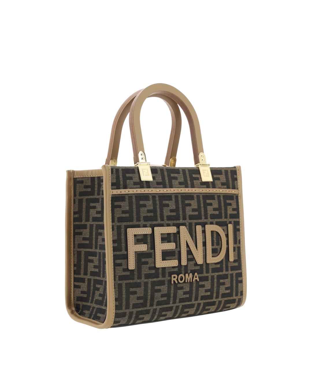 FENDI Коричневая жаккардовая сумка тоут, фото 2