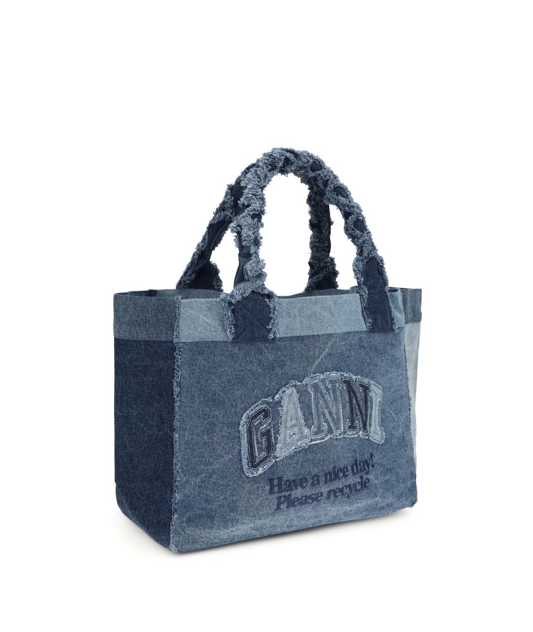 GANNI Синяя хлопковая сумка тоут, фото 2