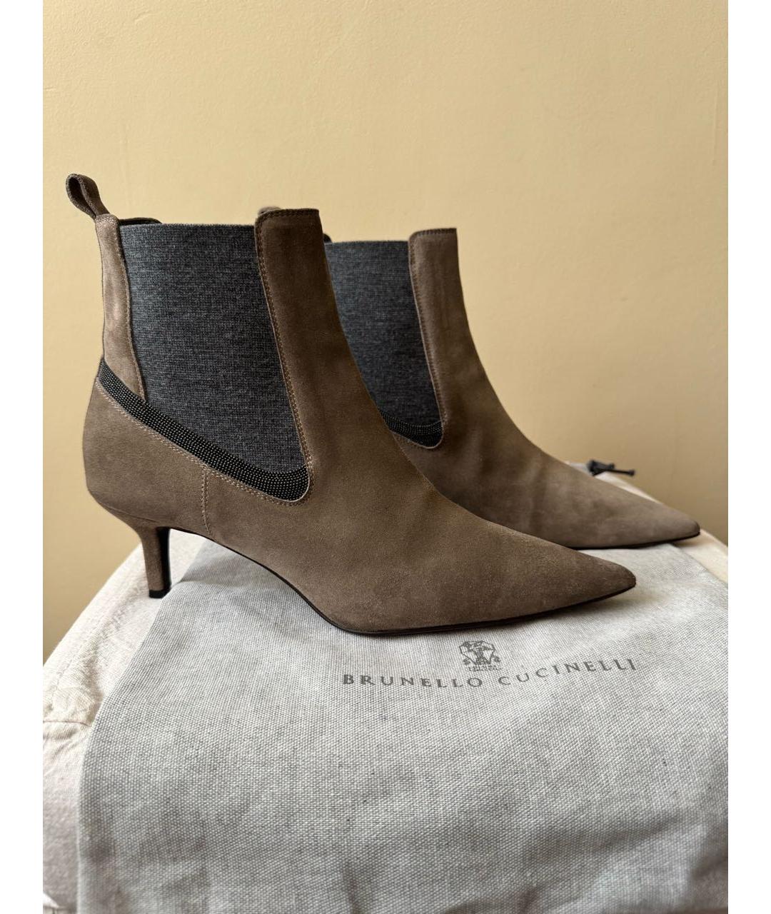BRUNELLO CUCINELLI Серые замшевые ботильоны, фото 6