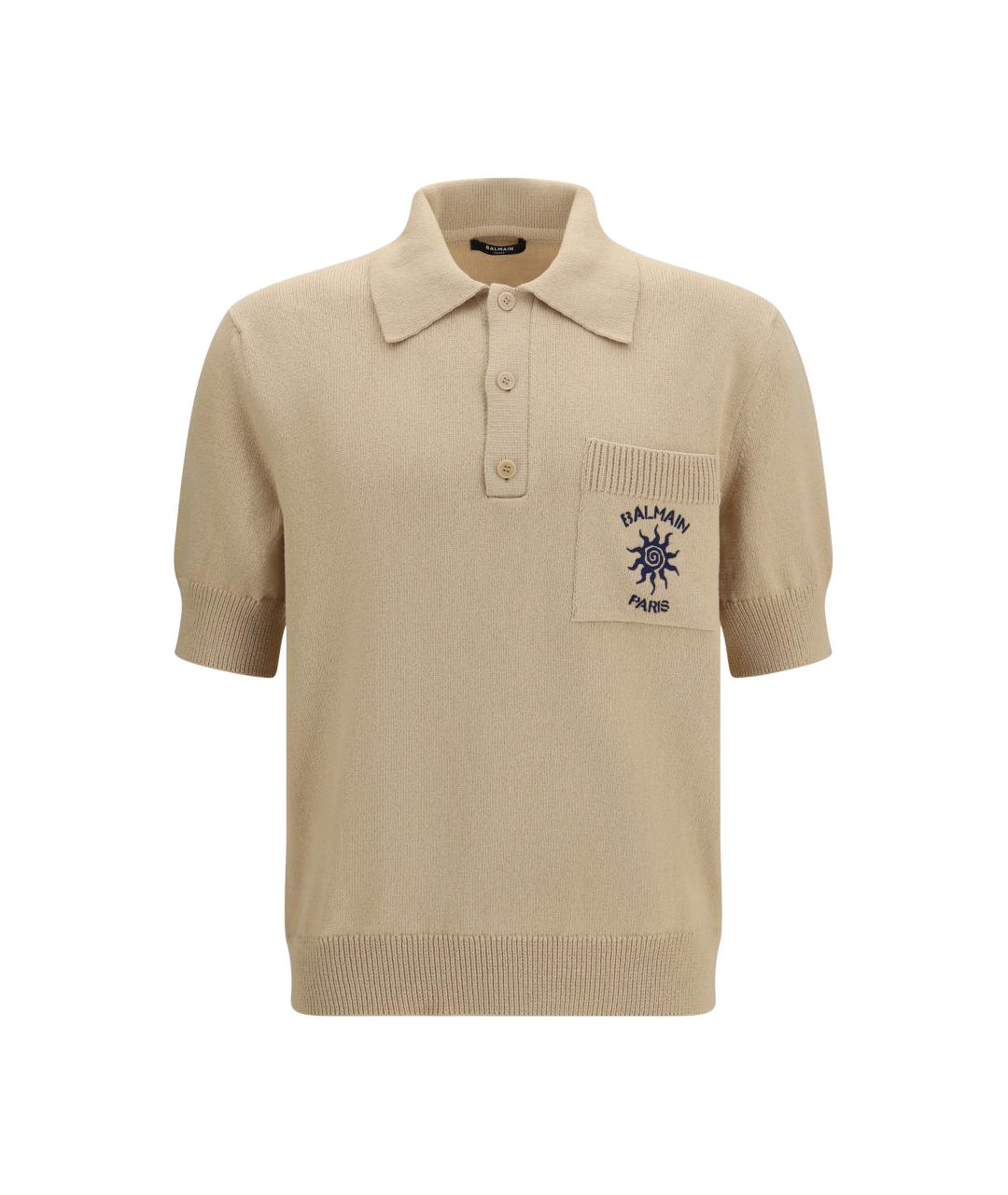 BALMAIN Бежевое хлопковое поло с коротким рукавом, фото 1