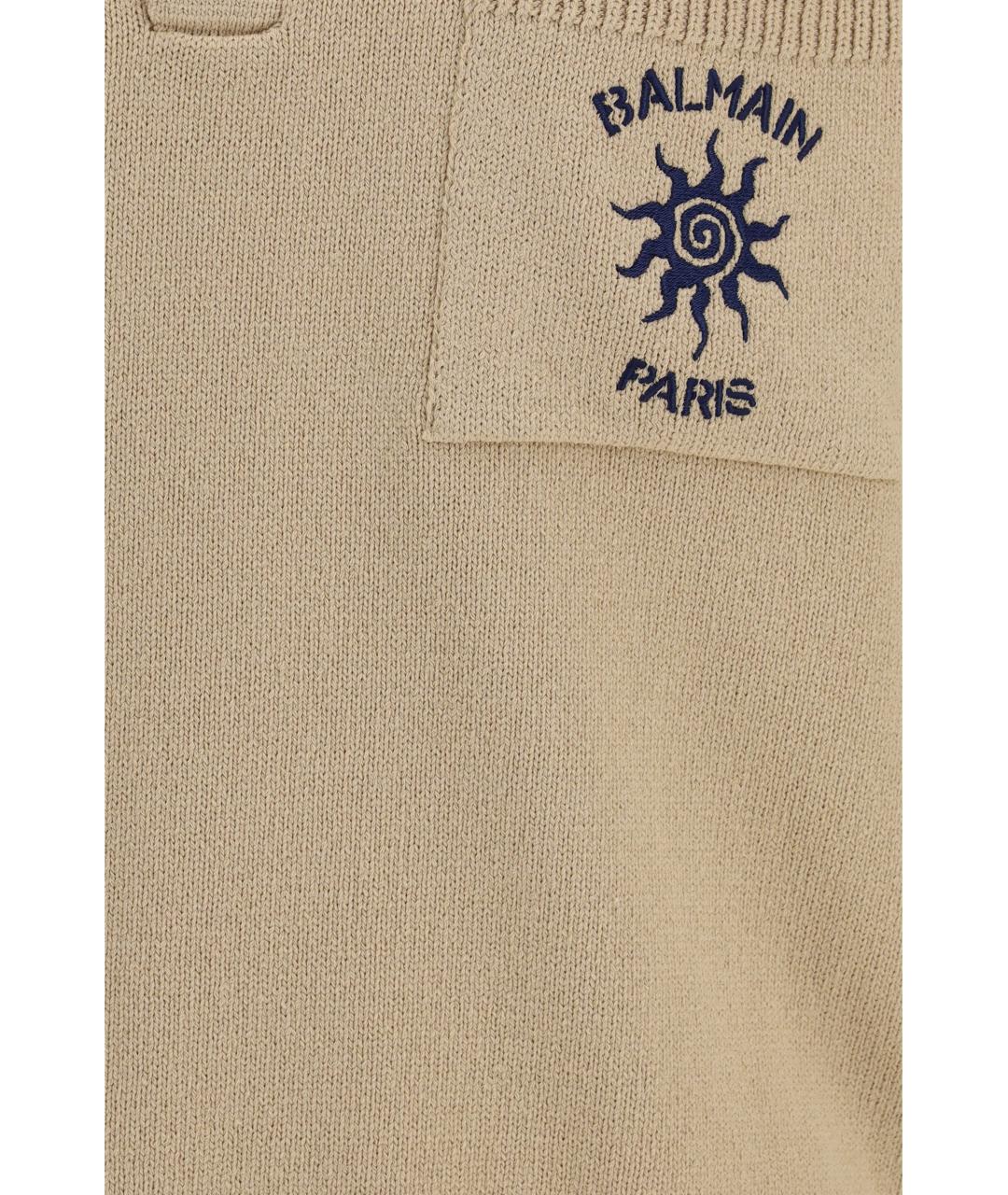 BALMAIN Бежевое хлопковое поло с коротким рукавом, фото 3