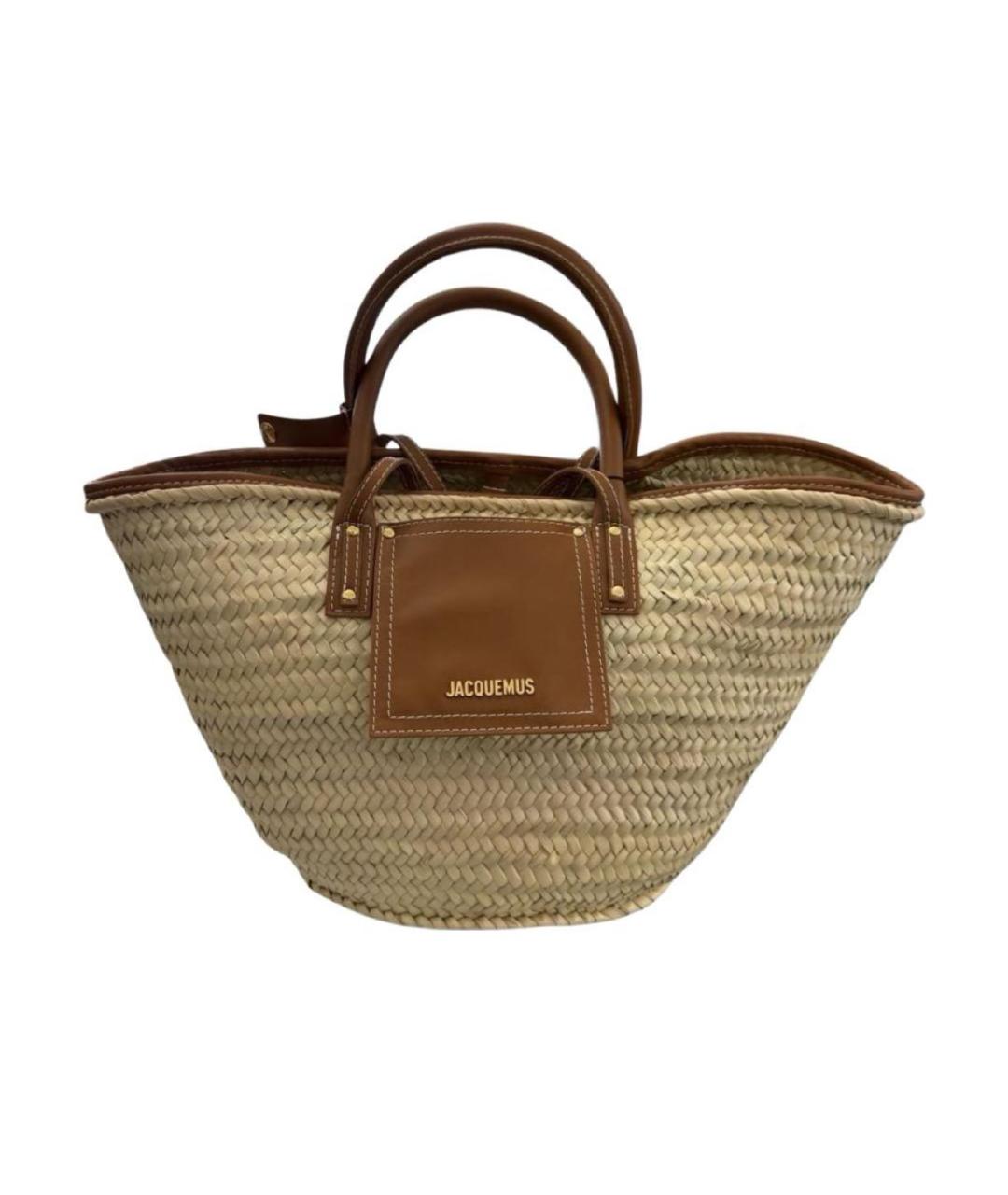JACQUEMUS Коричневая пелетеная пляжная сумка, фото 7