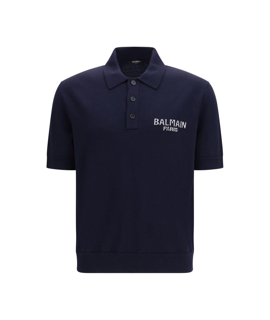 BALMAIN Темно-синее поло с коротким рукавом, фото 1