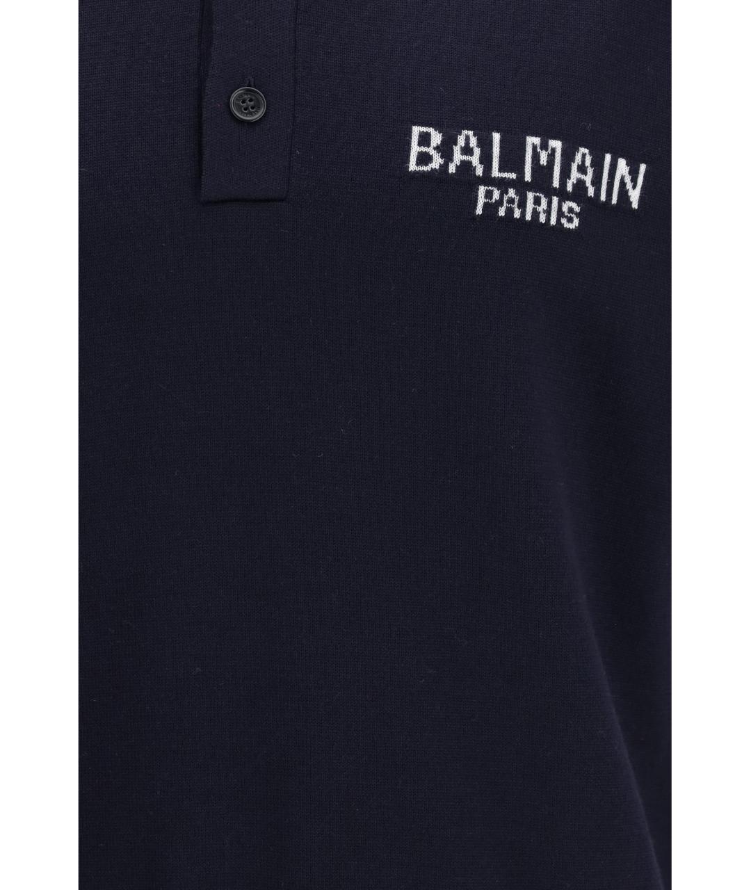 BALMAIN Темно-синее поло с коротким рукавом, фото 3