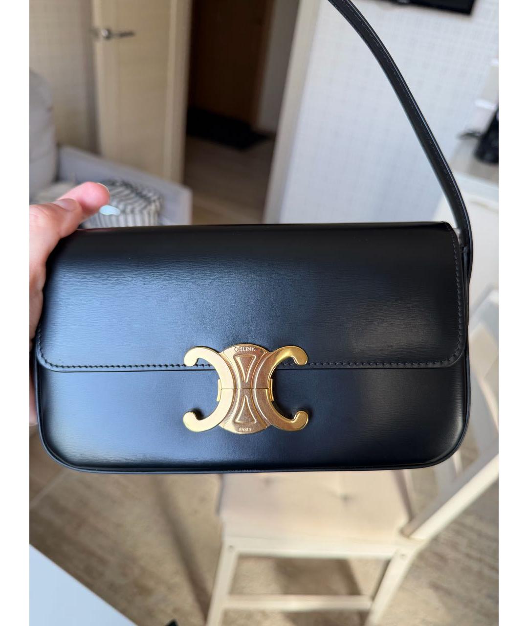 CELINE Черная кожаная сумка с короткими ручками, фото 7