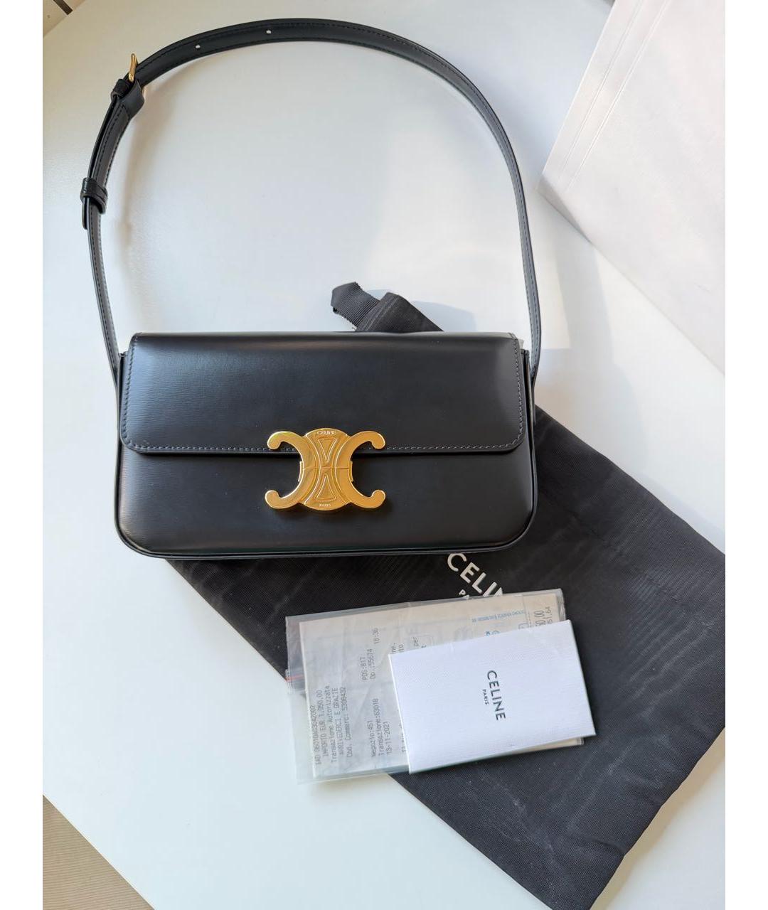 CELINE Черная кожаная сумка с короткими ручками, фото 8
