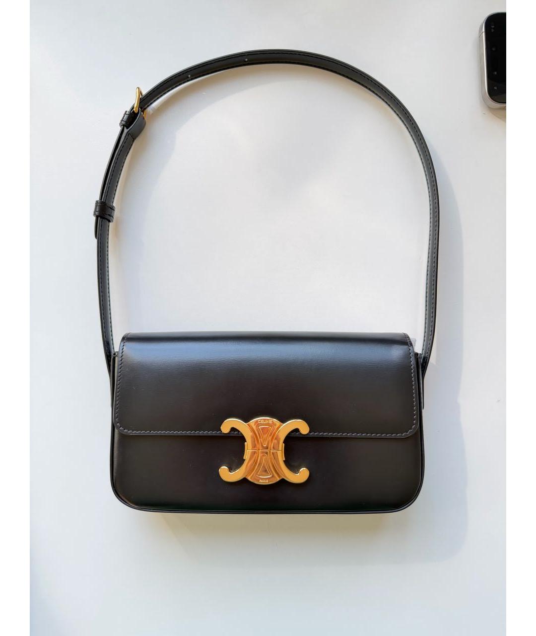 CELINE Черная кожаная сумка с короткими ручками, фото 9