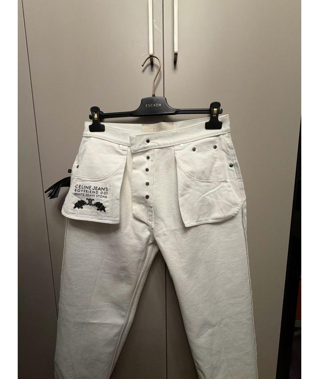CELINE Белые хлопковые прямые джинсы, фото 3