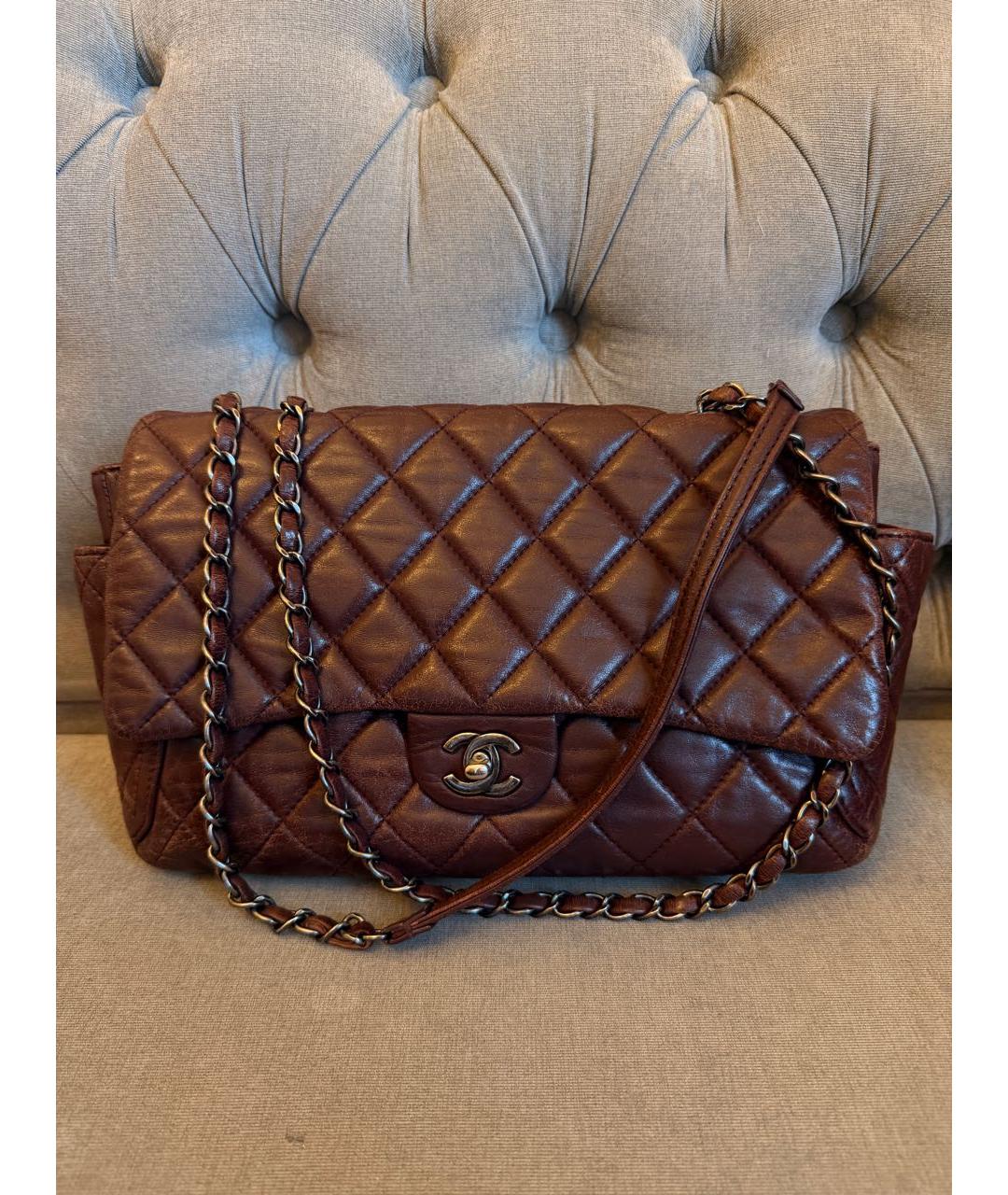 CHANEL Бордовая кожаная сумка через плечо, фото 9