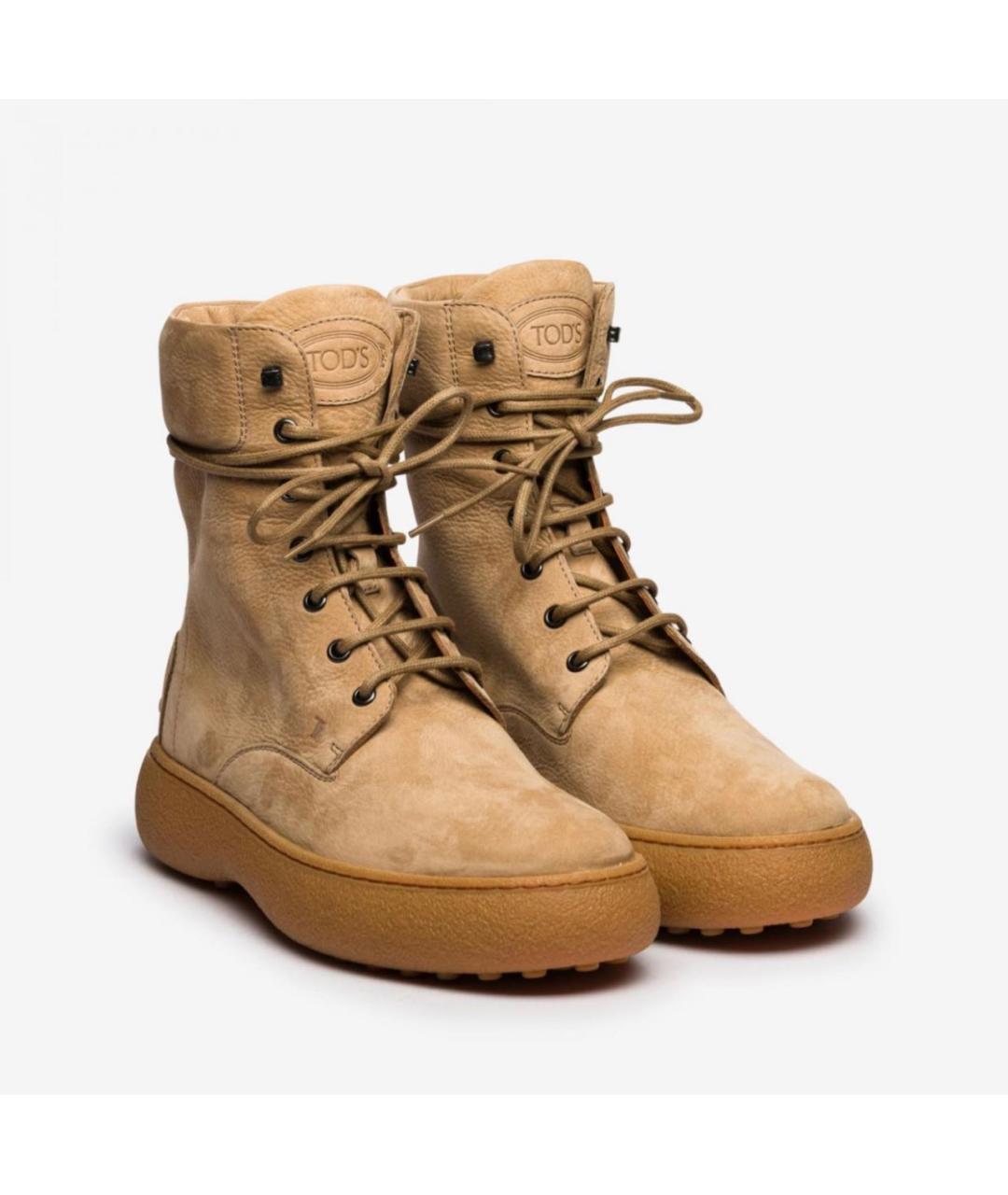 TOD'S Бежевые нубуковые ботинки, фото 2
