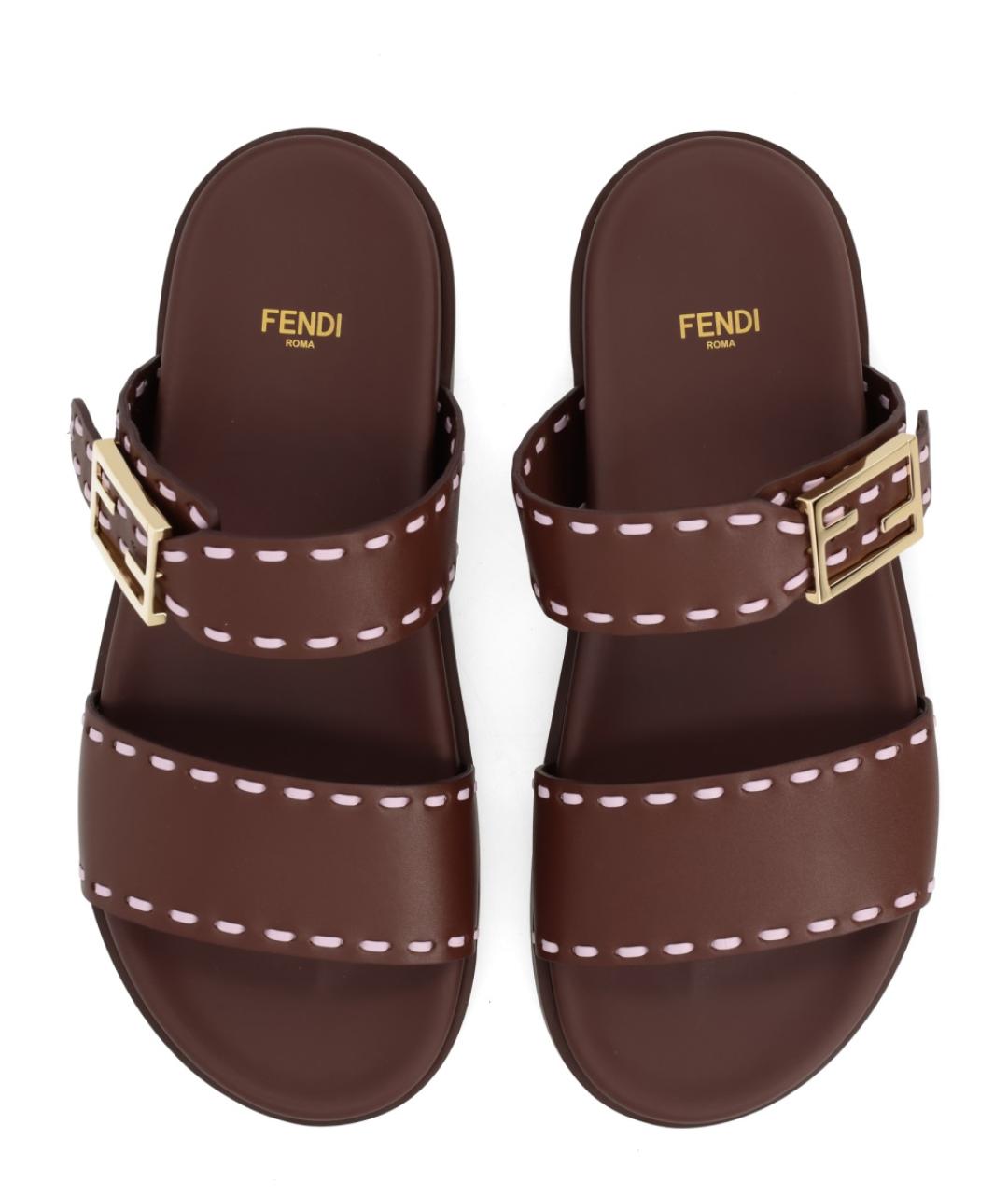FENDI Коричневые кожаные сандалии, фото 5