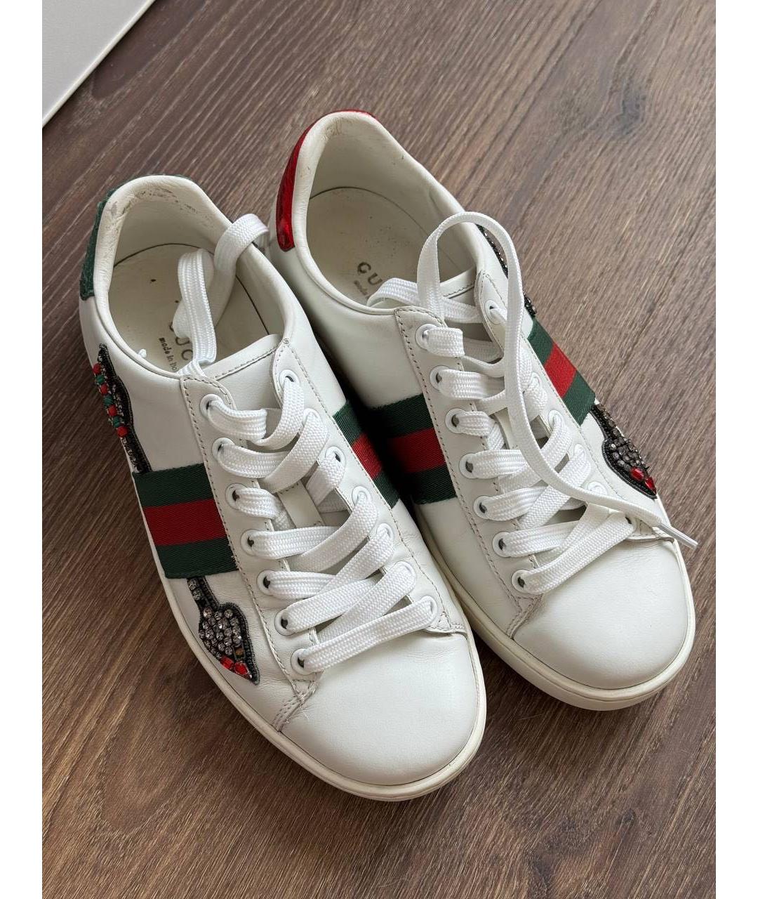 GUCCI Белые кожаные кеды, фото 3