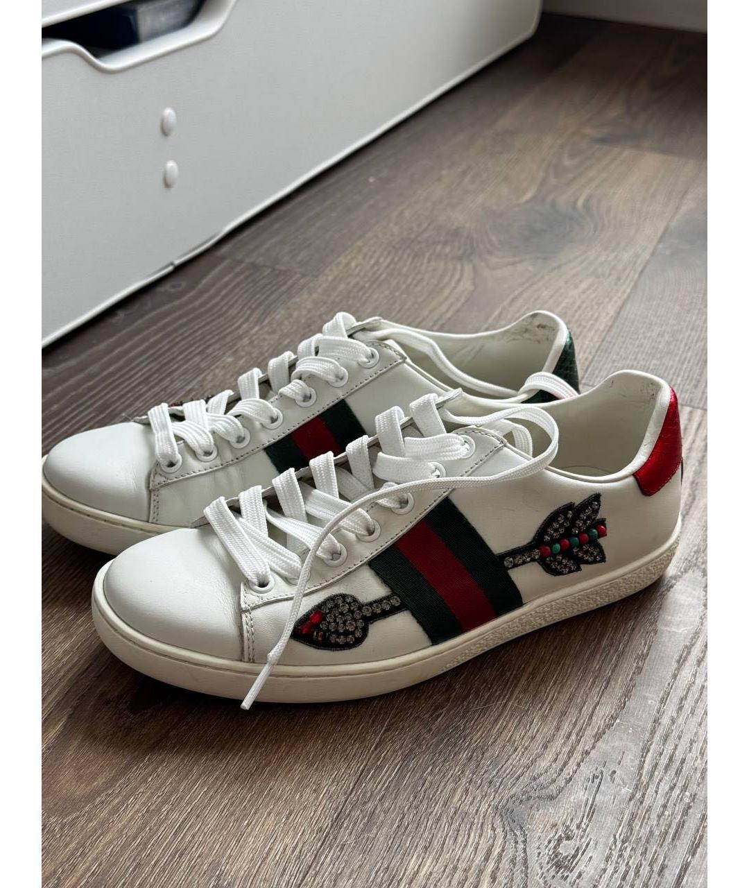 GUCCI Белые кожаные кеды, фото 2