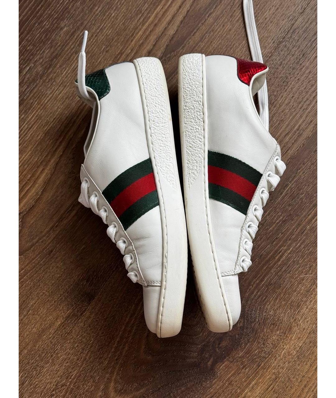 GUCCI Белые кожаные кеды, фото 5