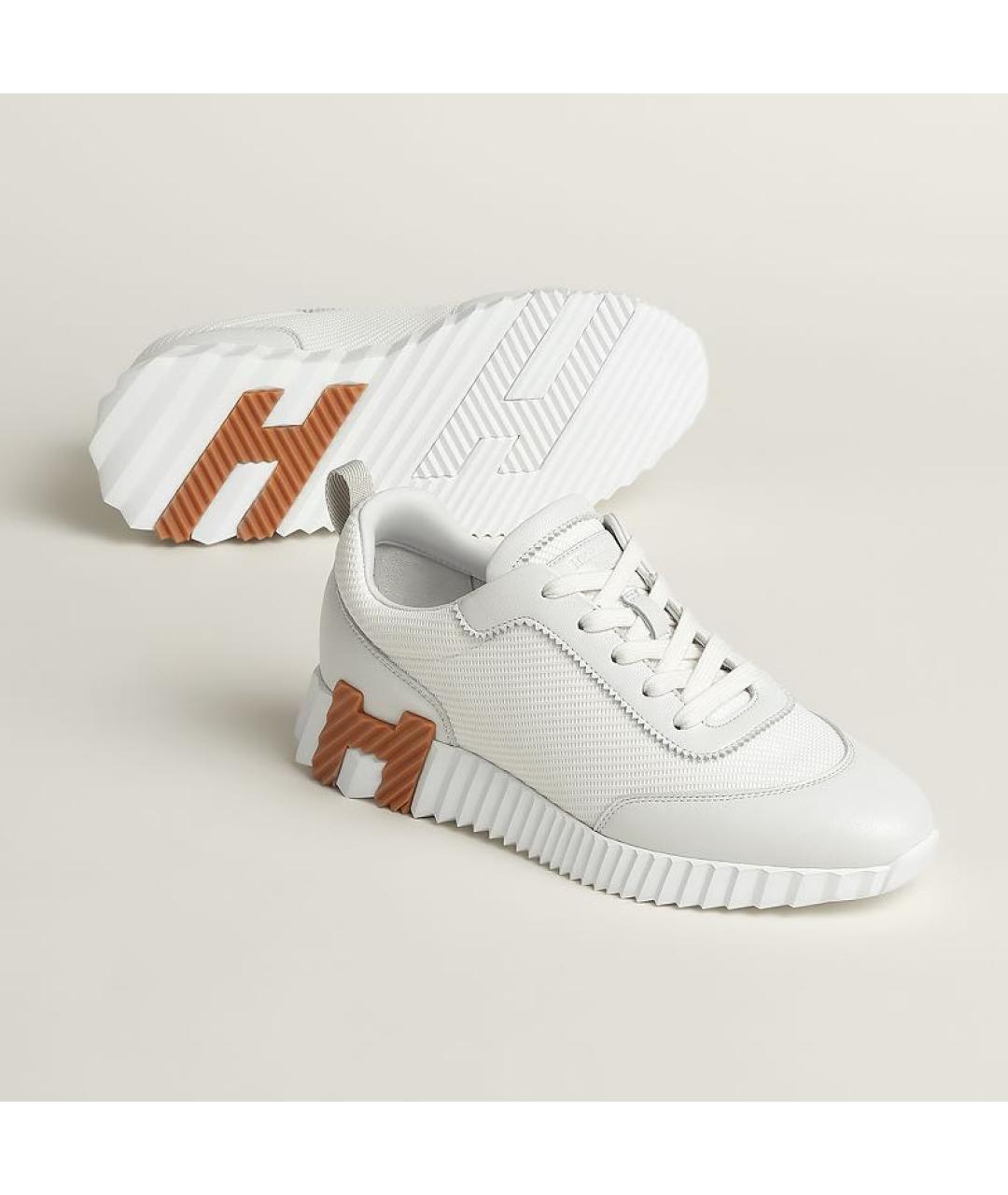 HERMES Белые кожаные кроссовки, фото 4